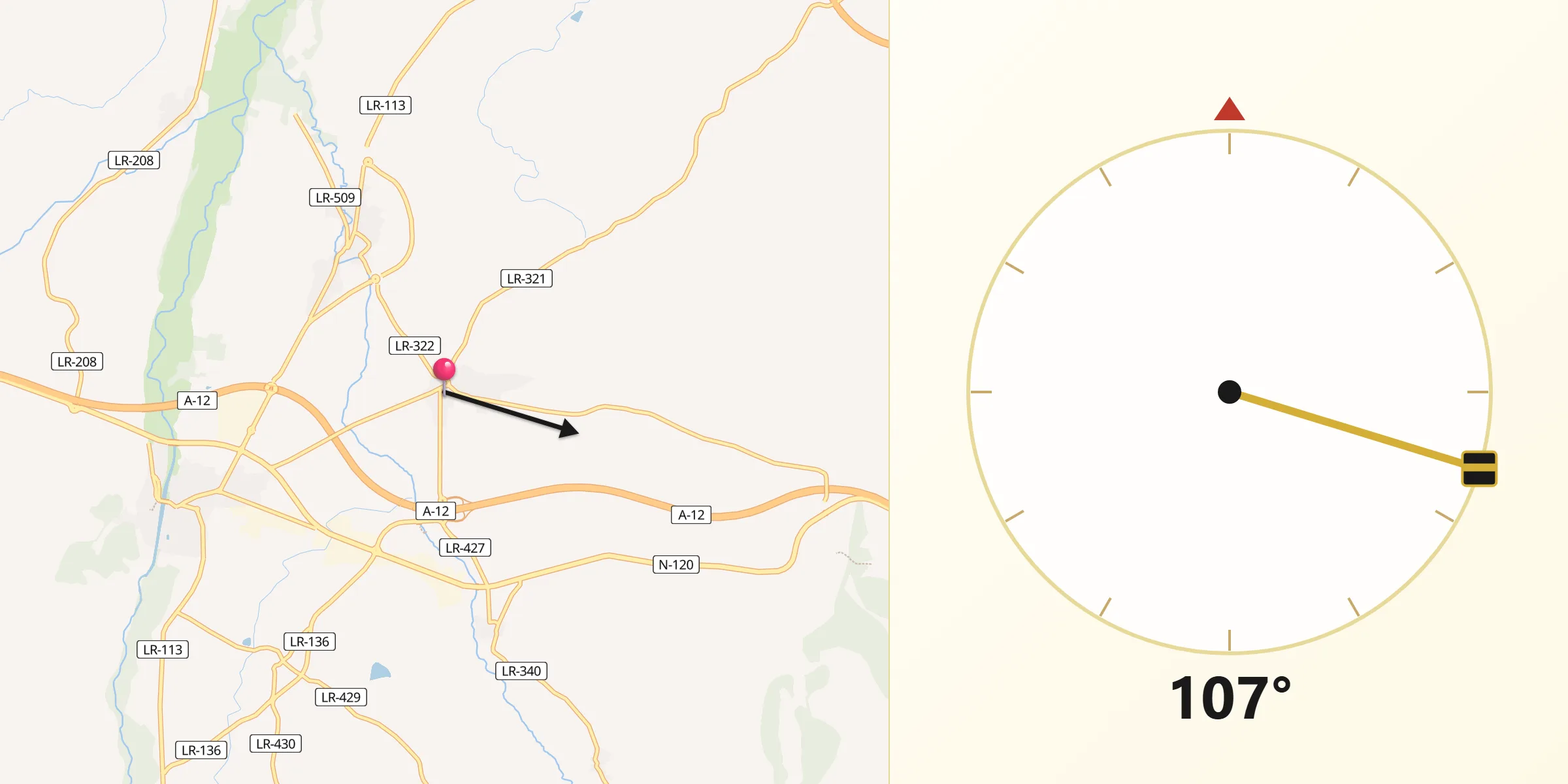 Dirección de la Qibla desde Huércanos