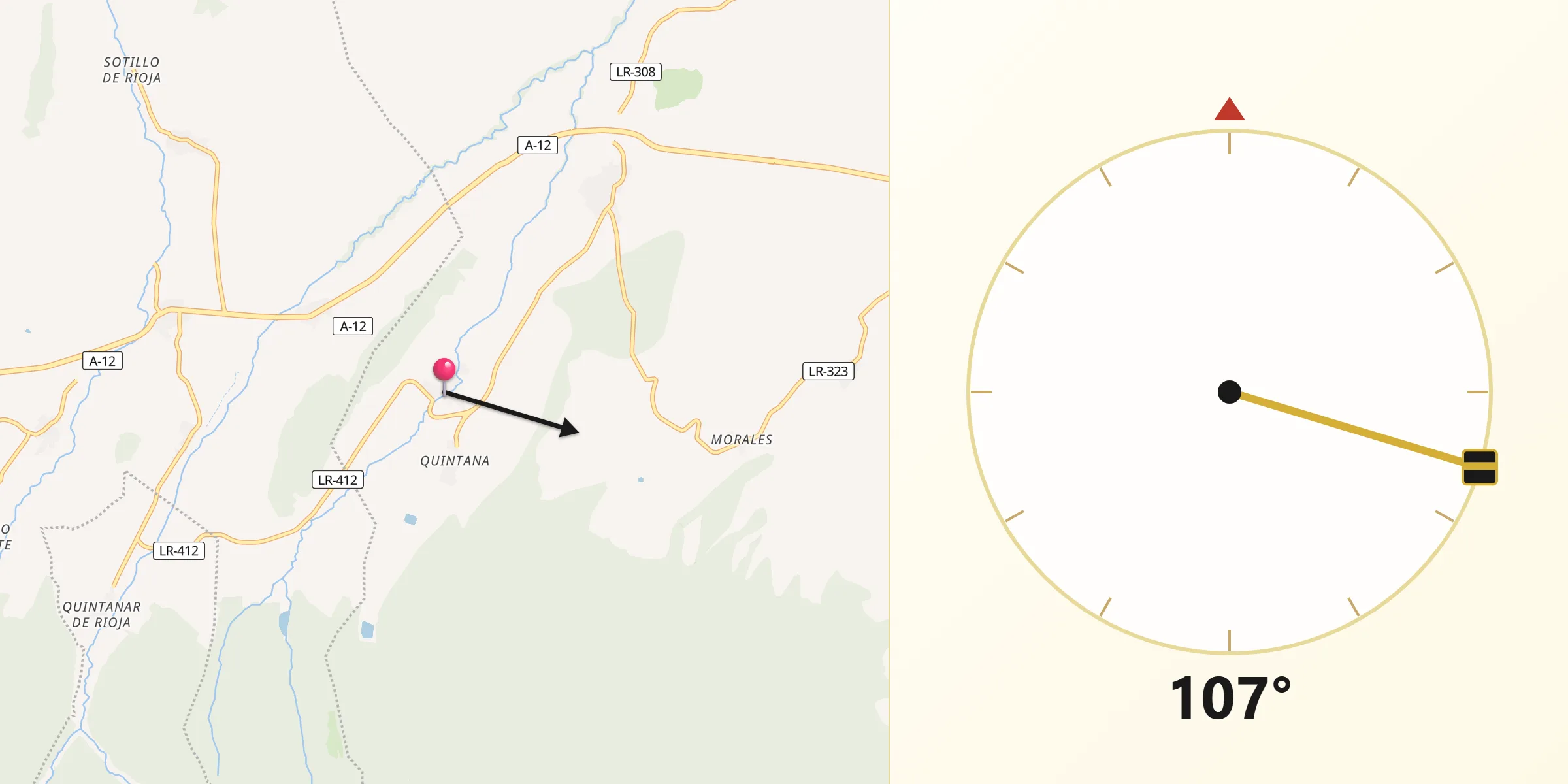 Dirección de la Qibla desde Villarta-Quintana
