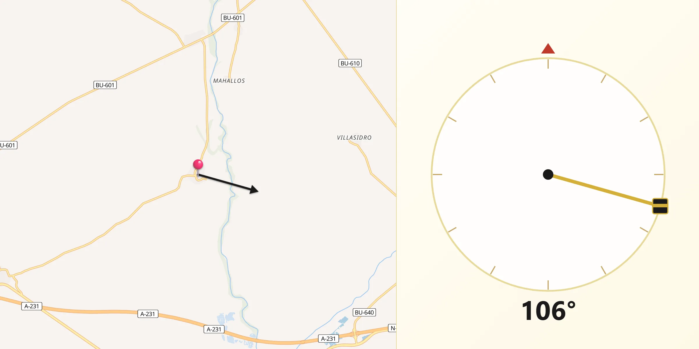 Dirección de la Qibla desde Grijalba