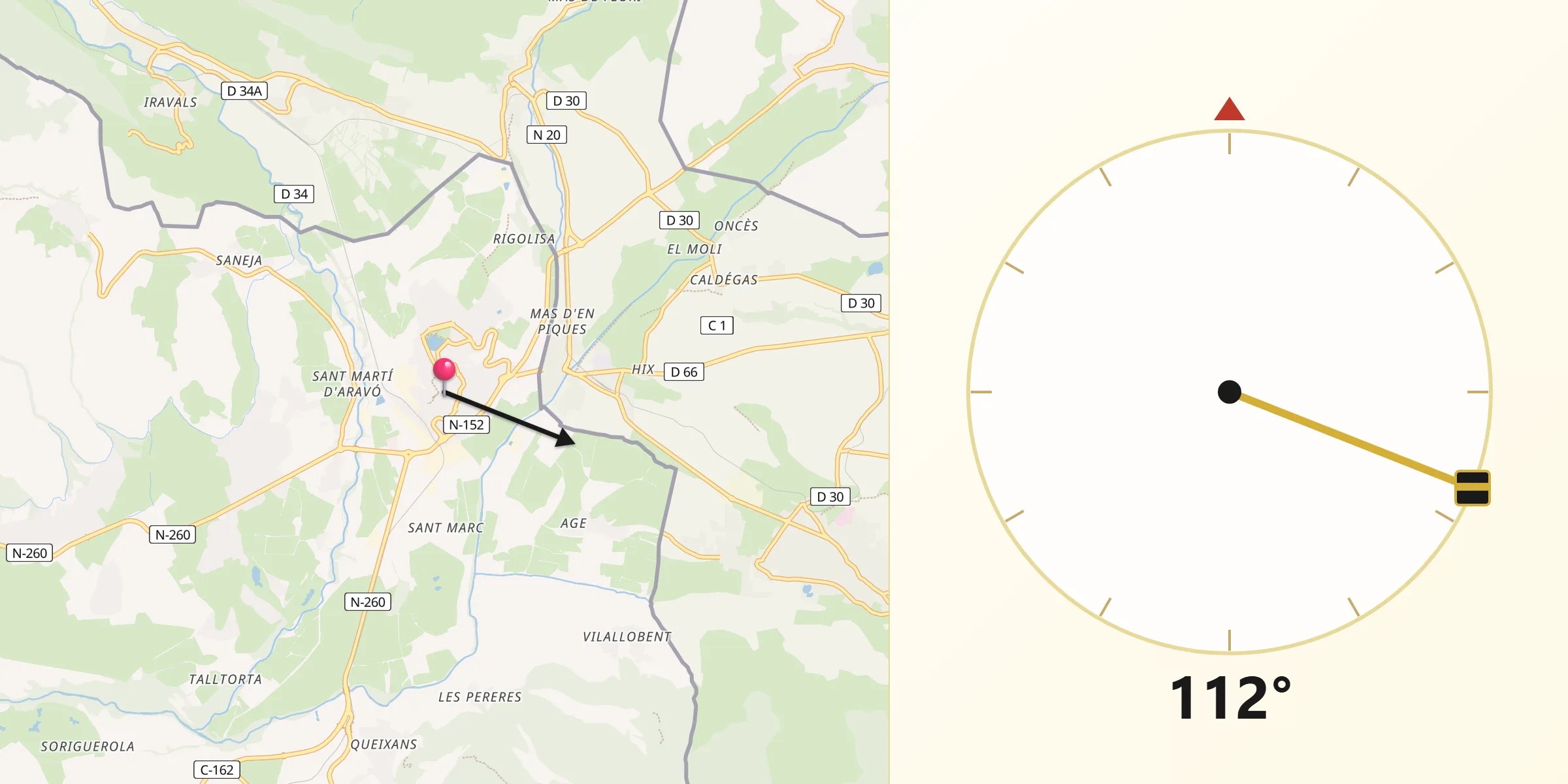 Dirección de la Qibla desde Puigcerdá