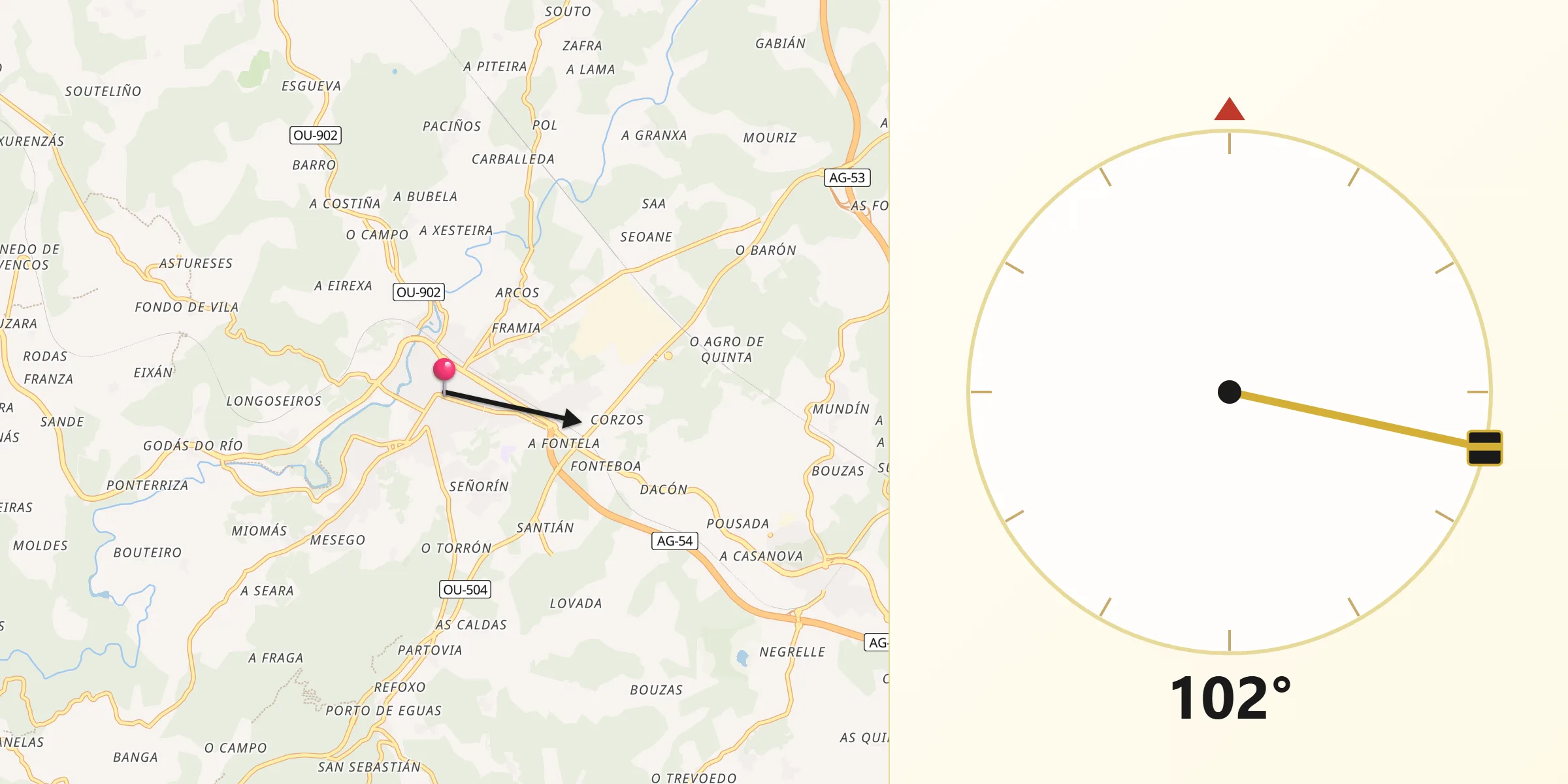 Dirección de la Qibla desde Carballiño O