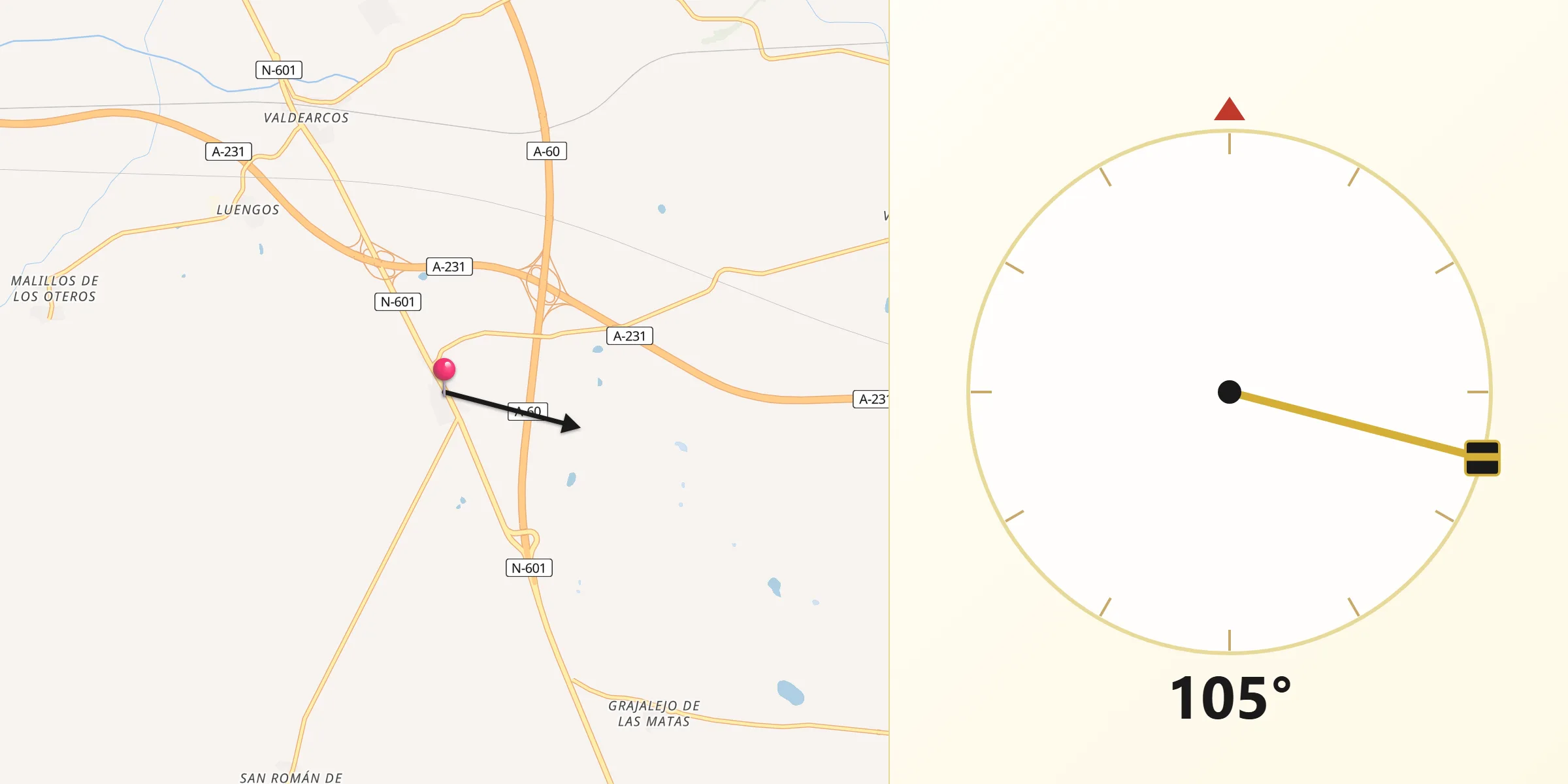 Dirección de la Qibla desde Santas Martas