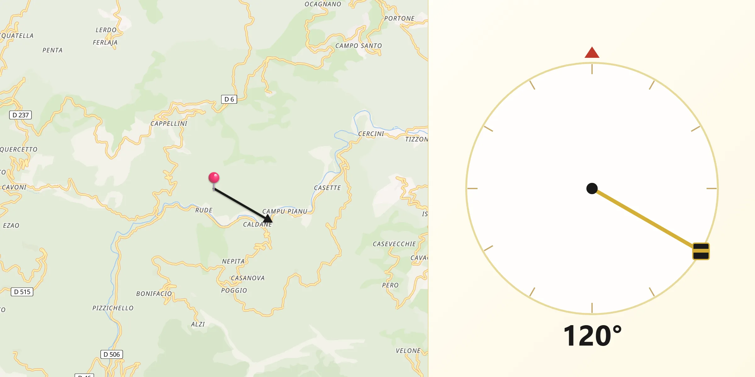 Direction vers la Qibla depuis Taglio-Isolaccio