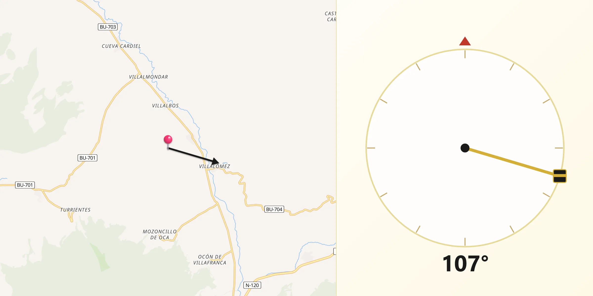 Dirección de la Qibla desde Valle de Oca