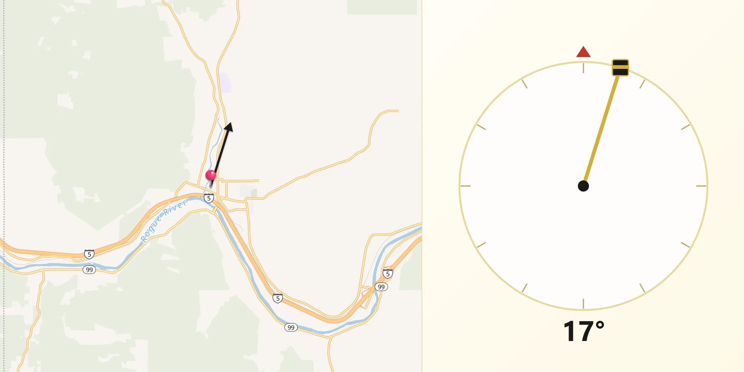 Qibla Direction from Rogue River