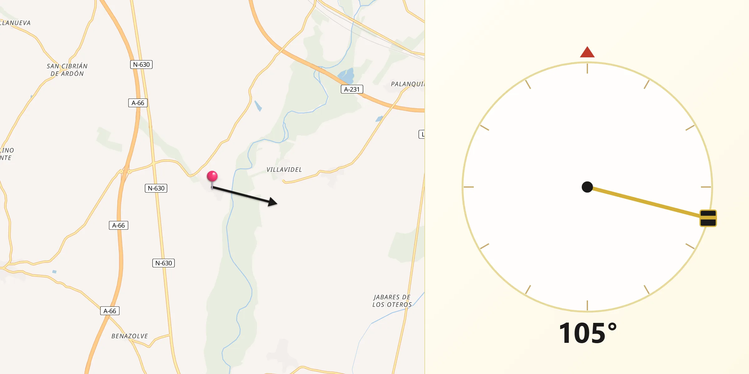 Dirección de la Qibla desde Ardón