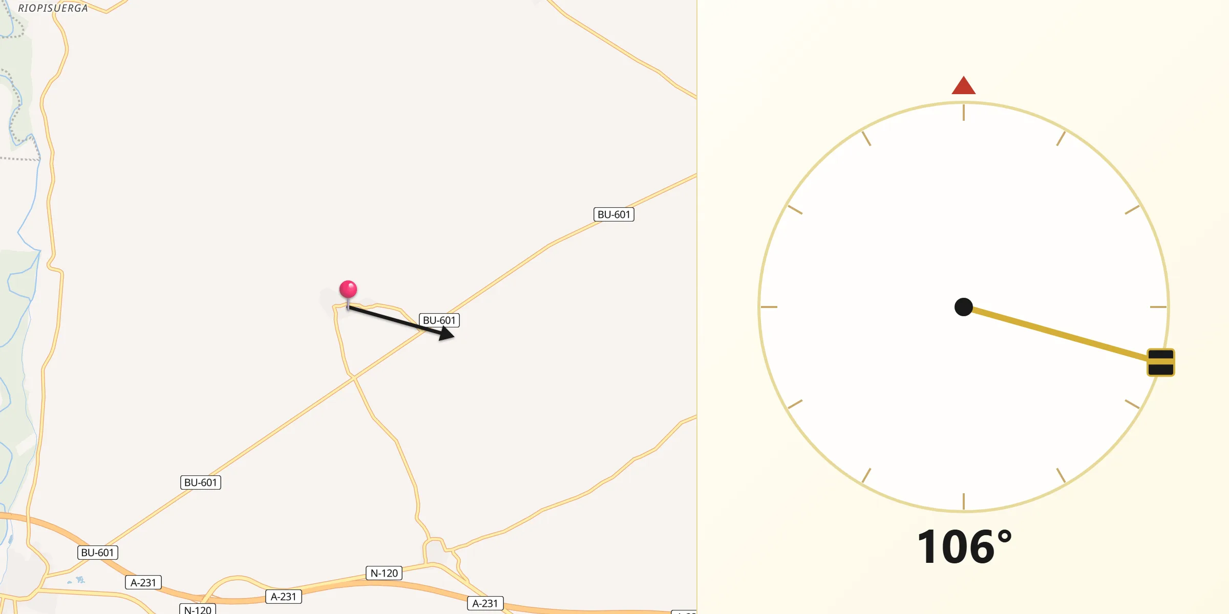 Dirección de la Qibla desde Padilla de Arriba