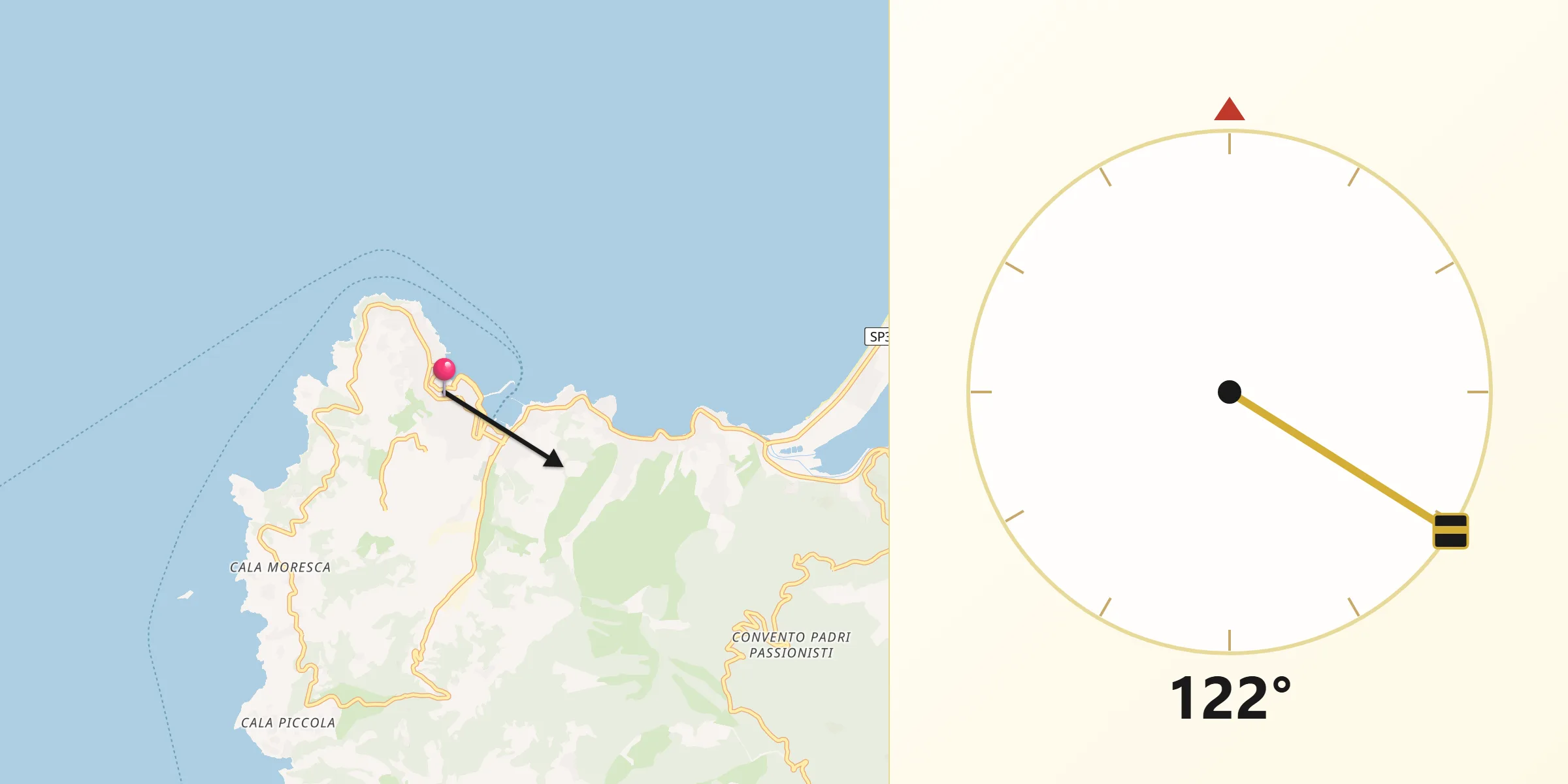 Direzione della Qibla da Porto Santo Stefano
