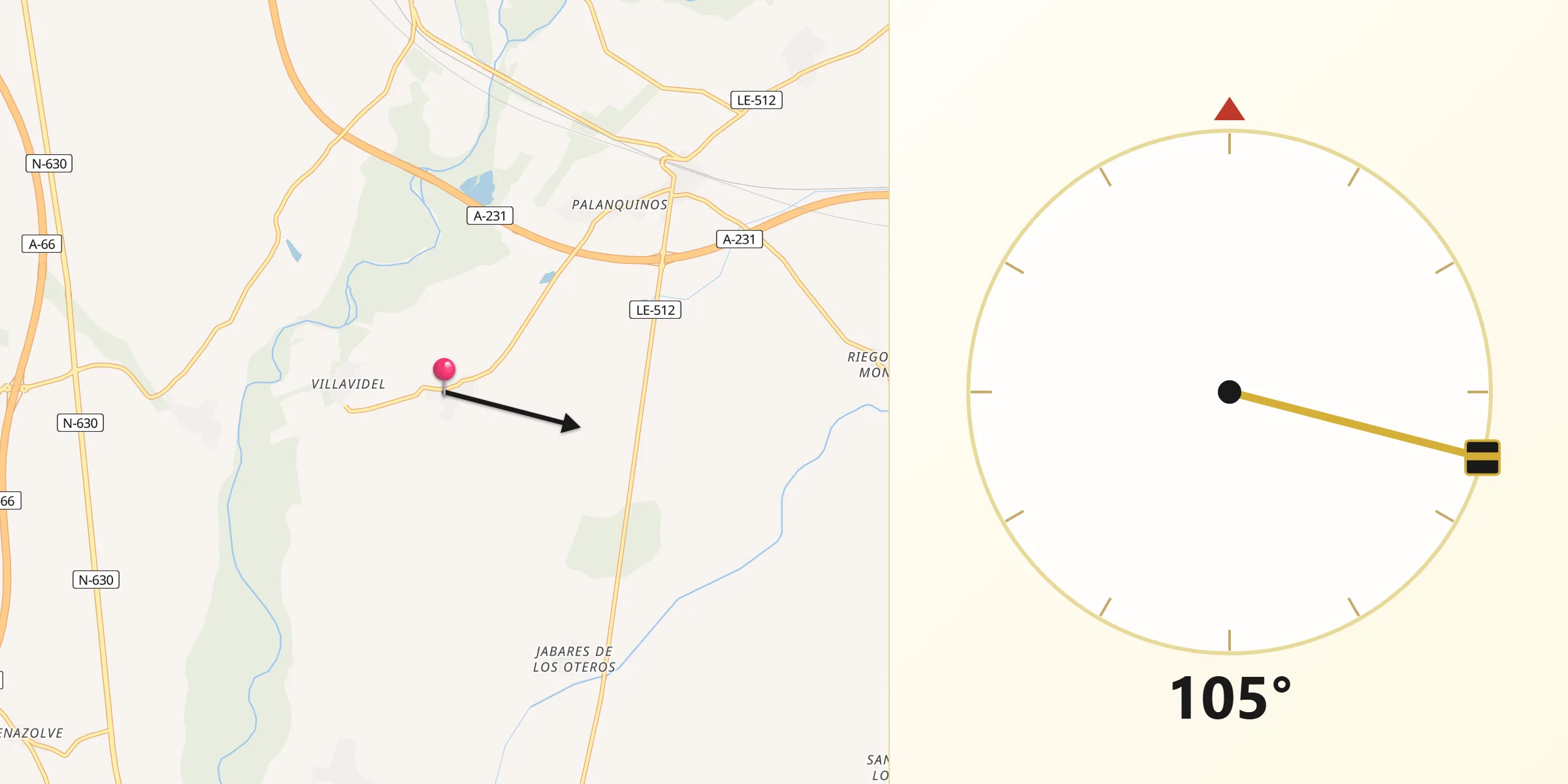 Dirección de la Qibla desde Campo de Villavidel