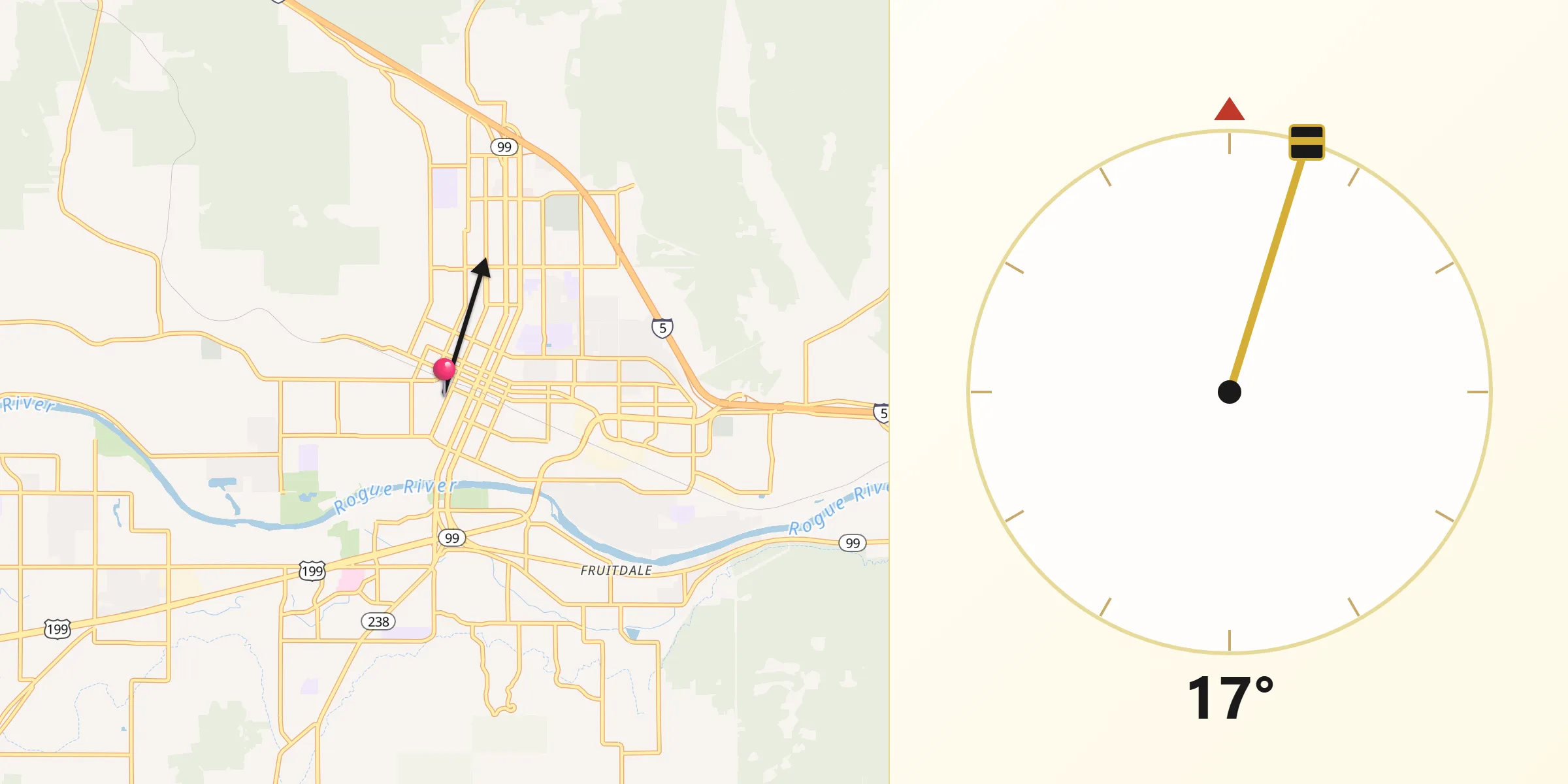 Qibla Direction from Grants Pass