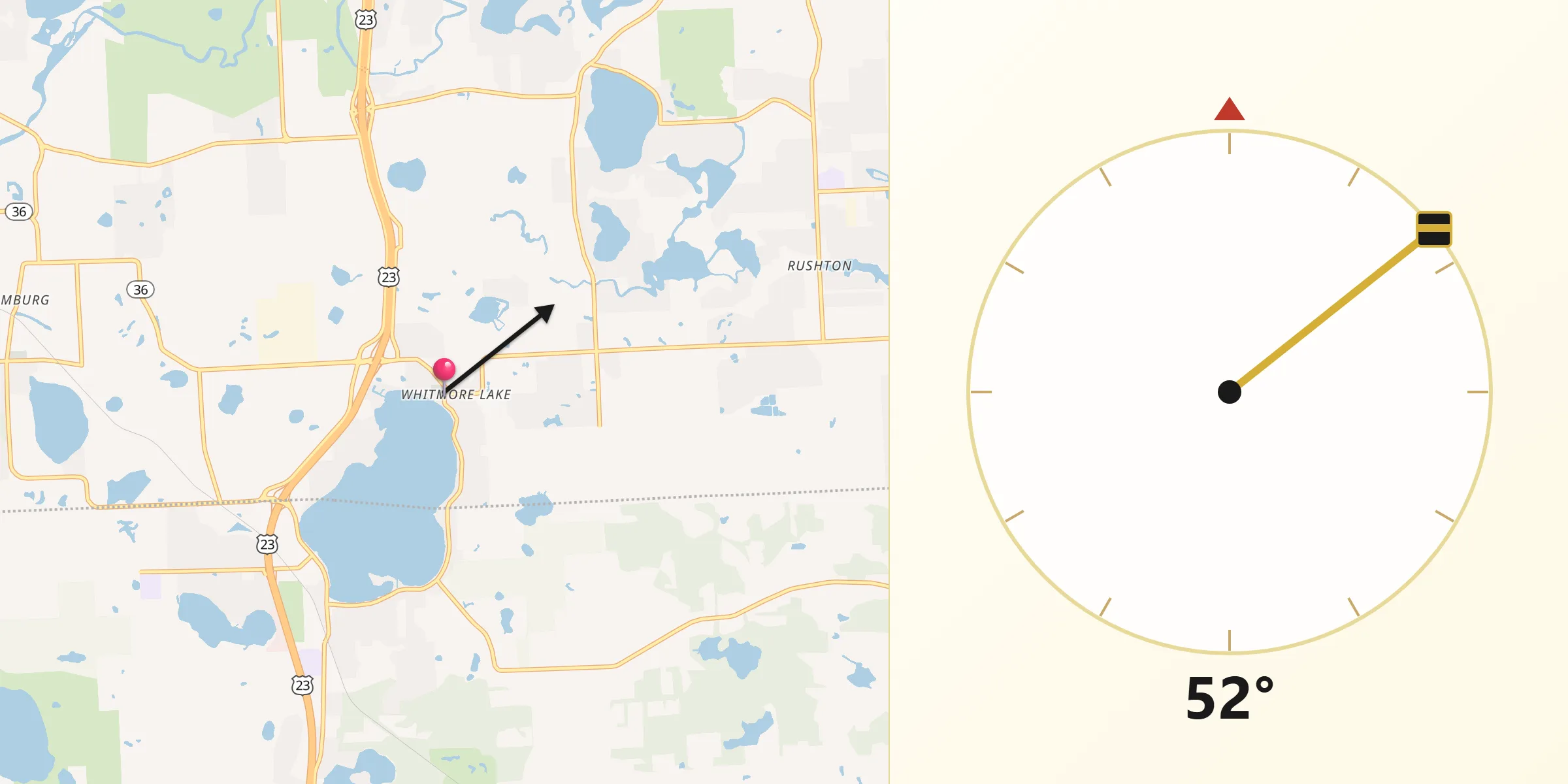 Qibla Direction from Whitmore Lake