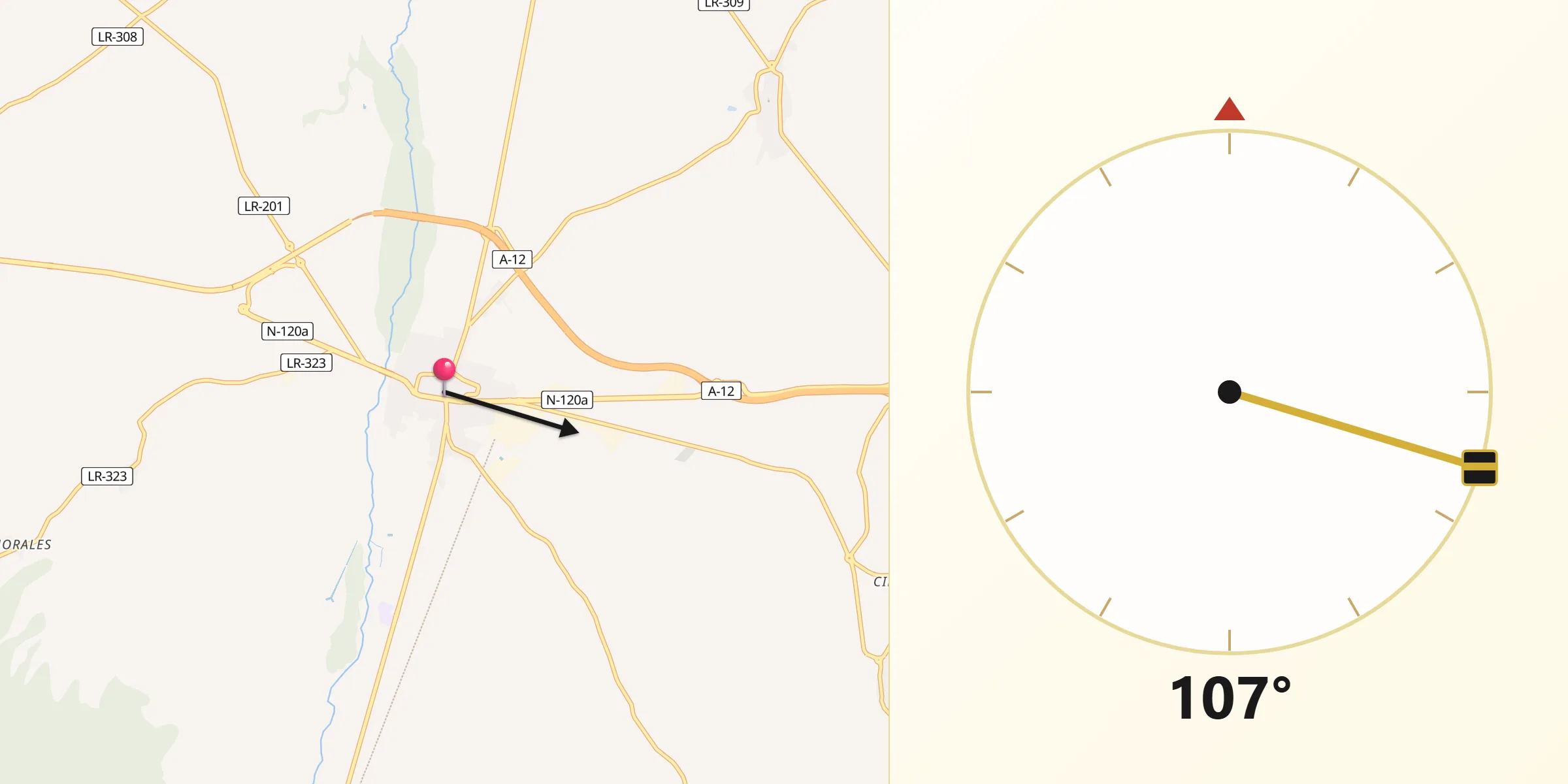 Dirección de la Qibla desde Santo Domingo de la Calzada