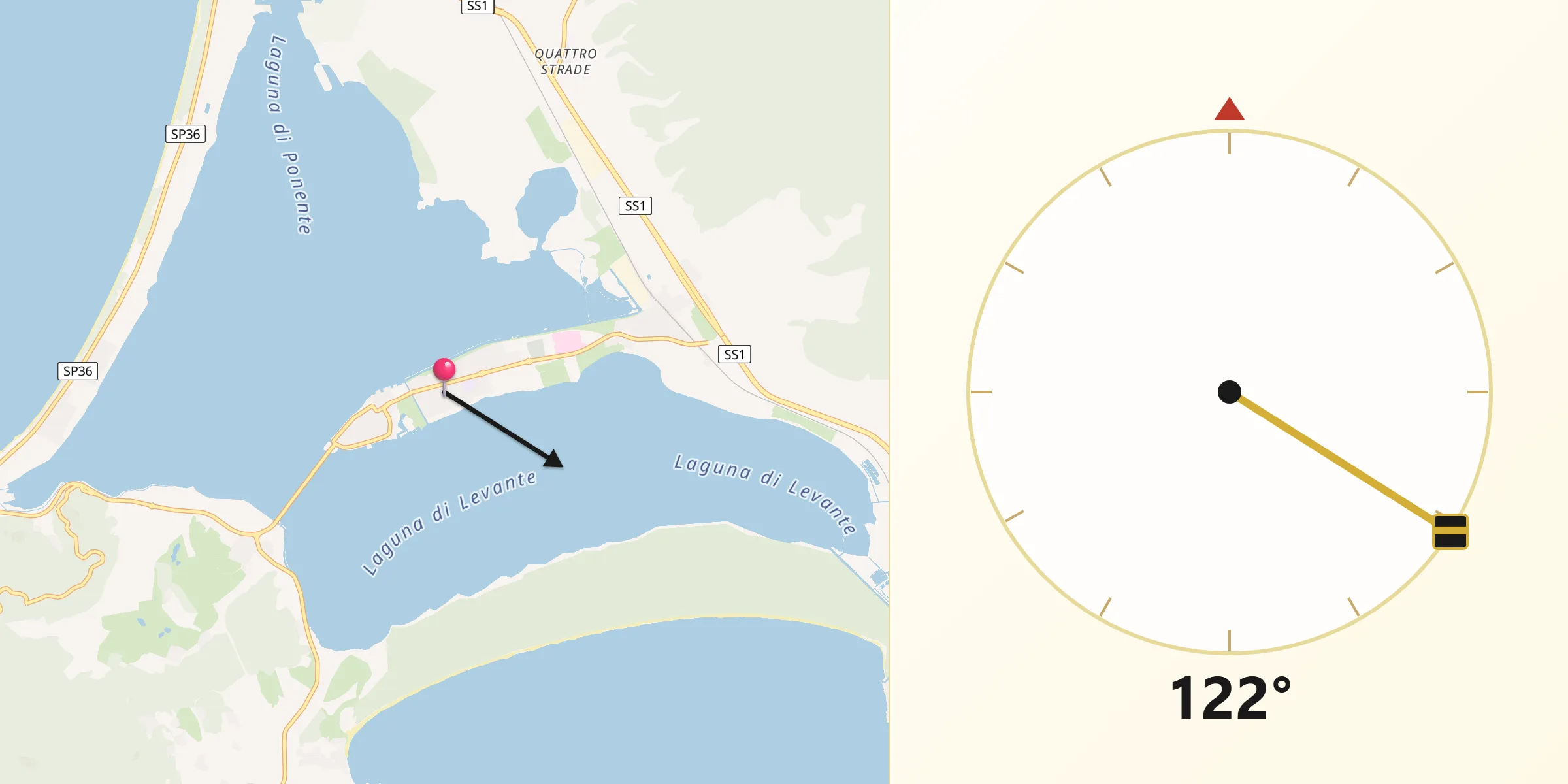 Direzione della Qibla da Orbetello