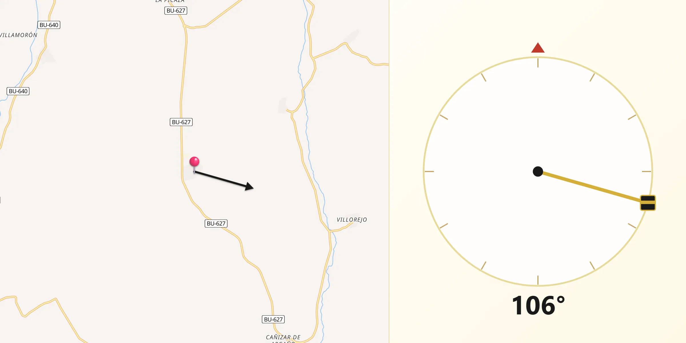 Dirección de la Qibla desde Pedrosa del Páramo