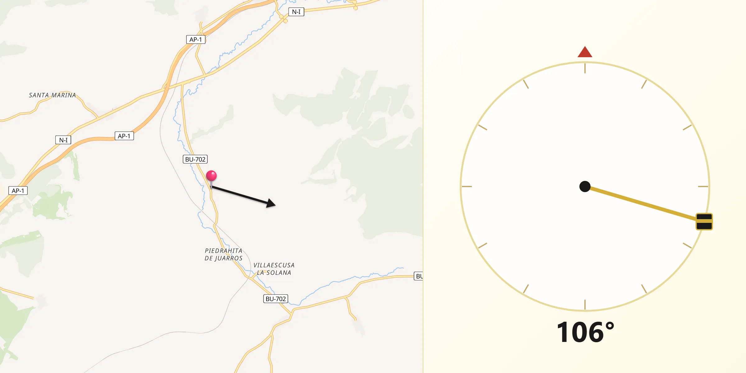 Dirección de la Qibla desde Santa María del Invierno
