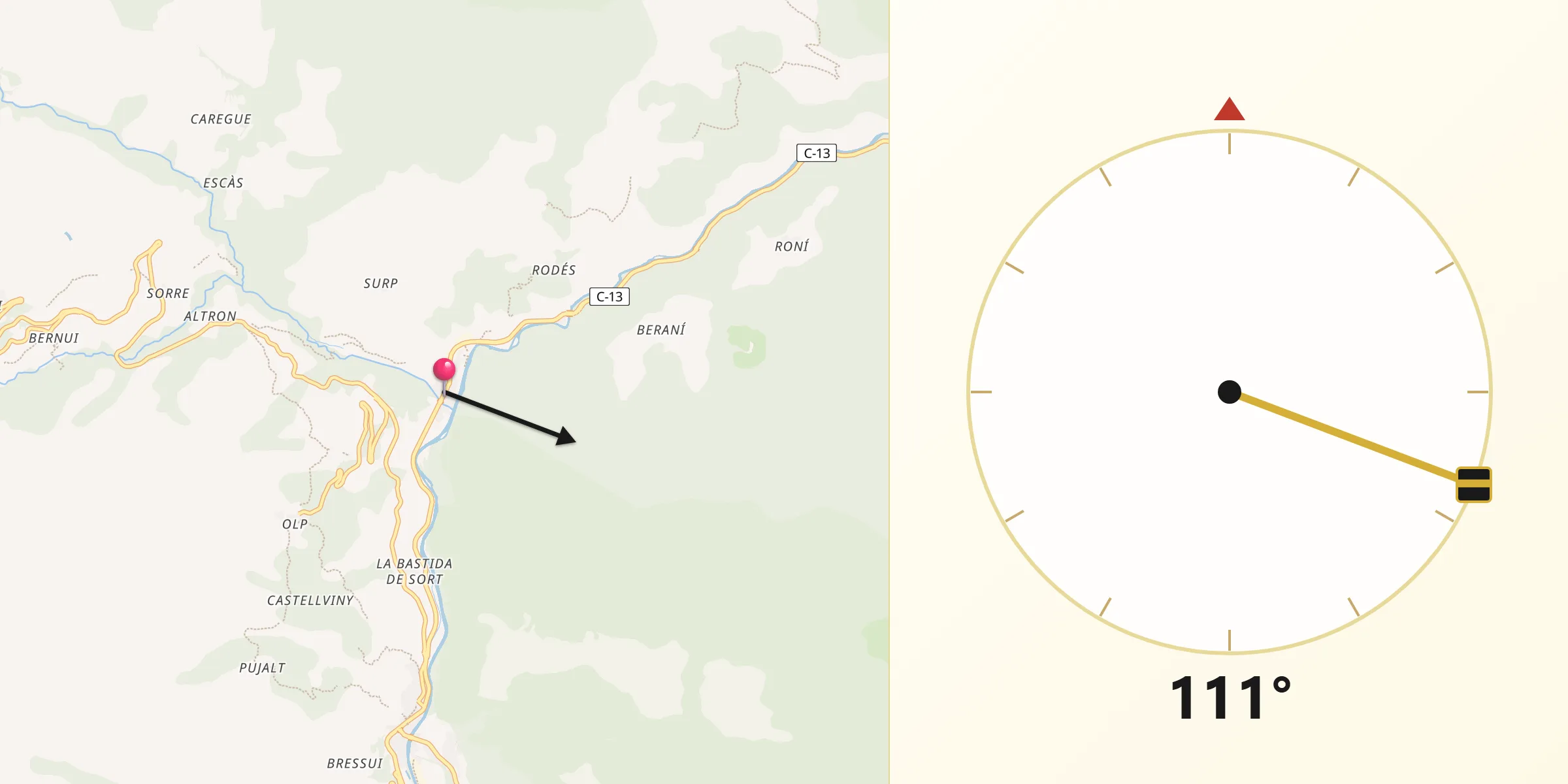 Dirección de la Qibla desde Rialp
