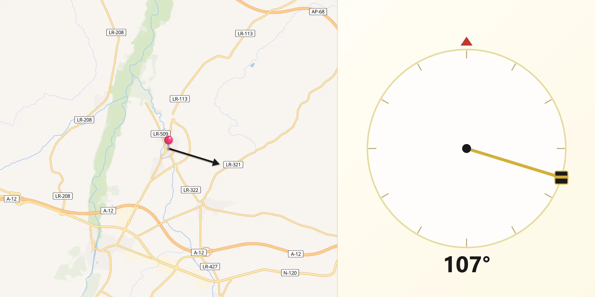 Dirección de la Qibla desde Uruñuela