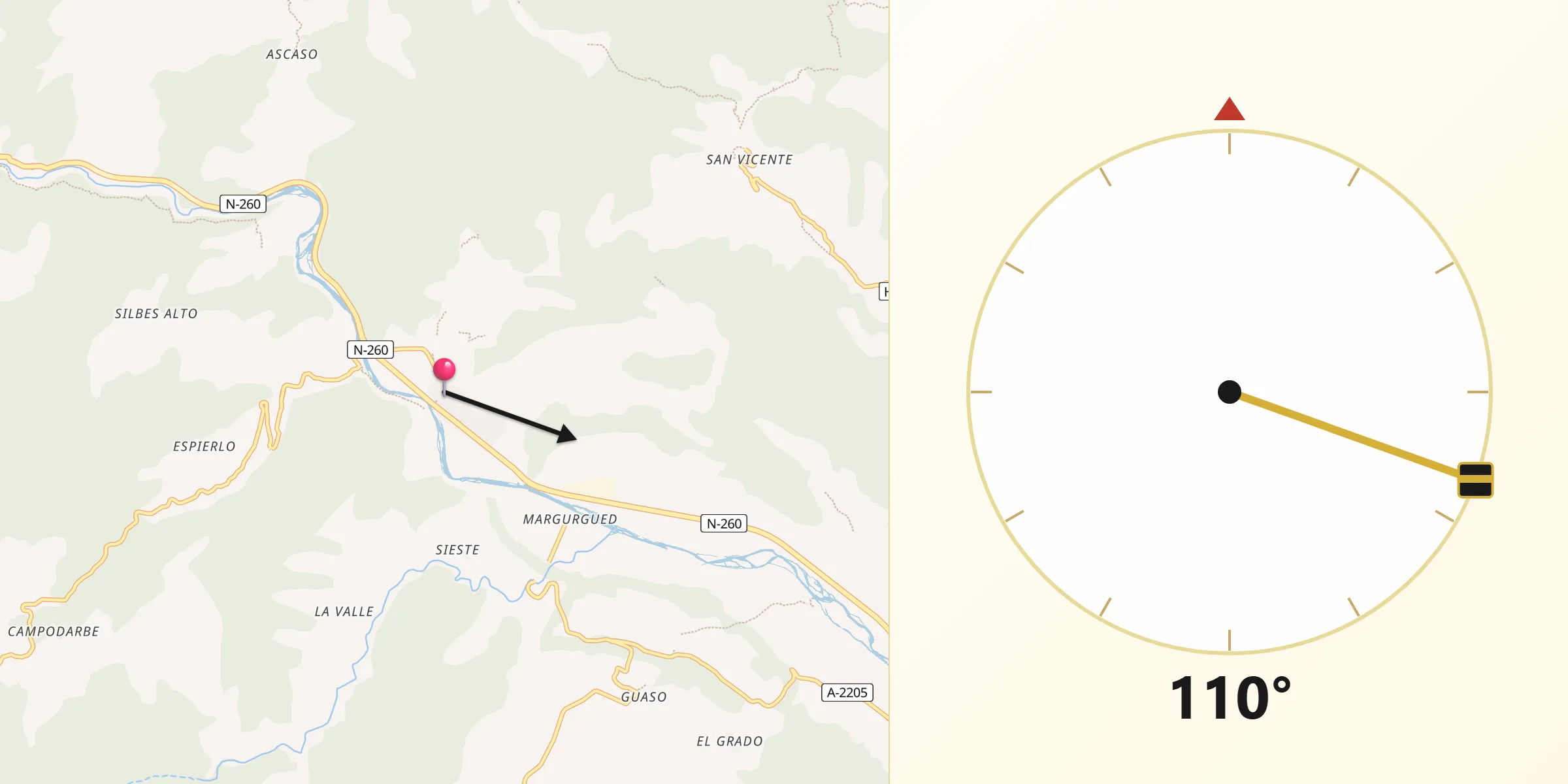 Dirección de la Qibla desde Boltaña