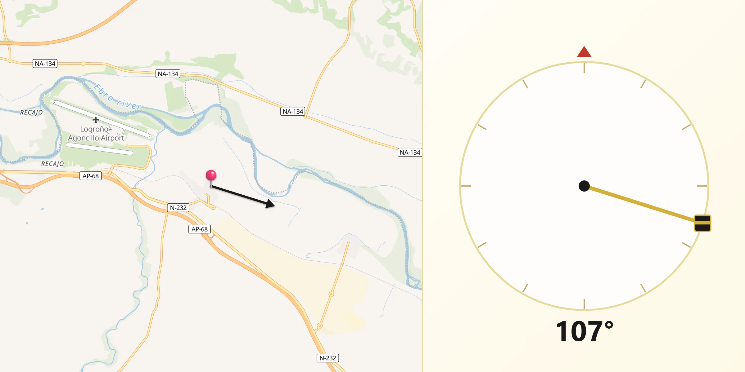 Dirección de la Qibla desde Agoncillo