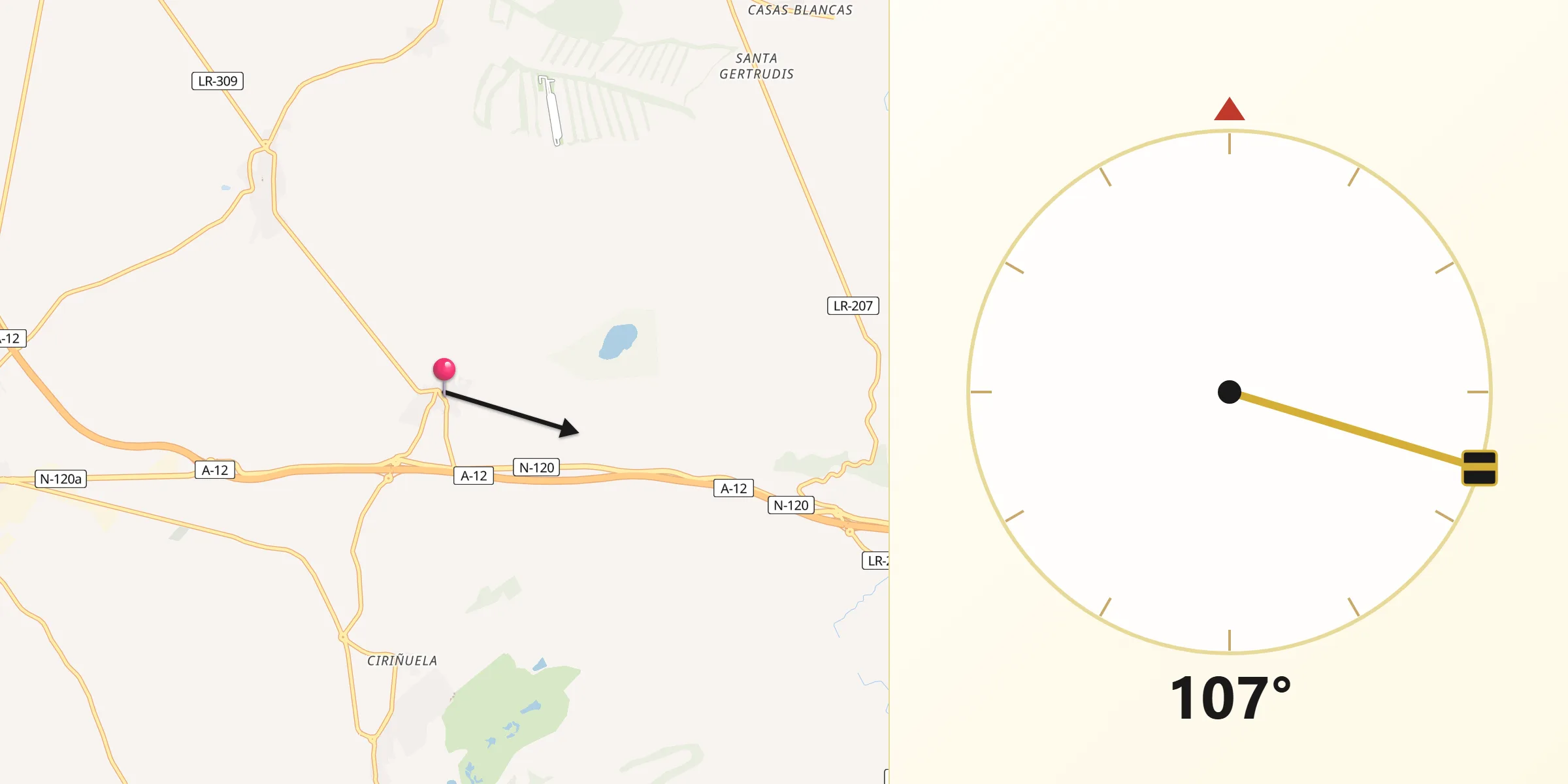 Dirección de la Qibla desde Hervías