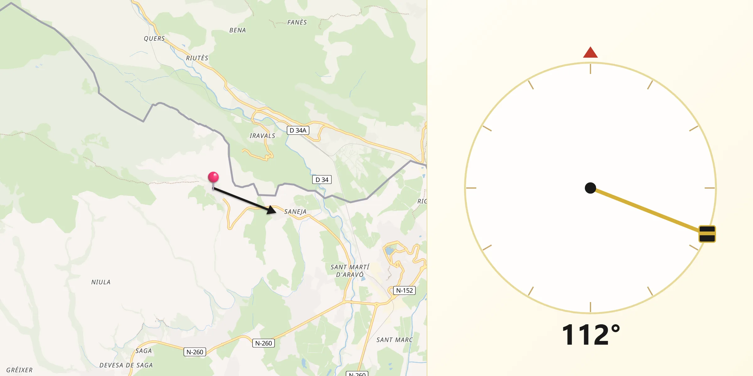 Dirección de la Qibla desde Guils de Cerdanya