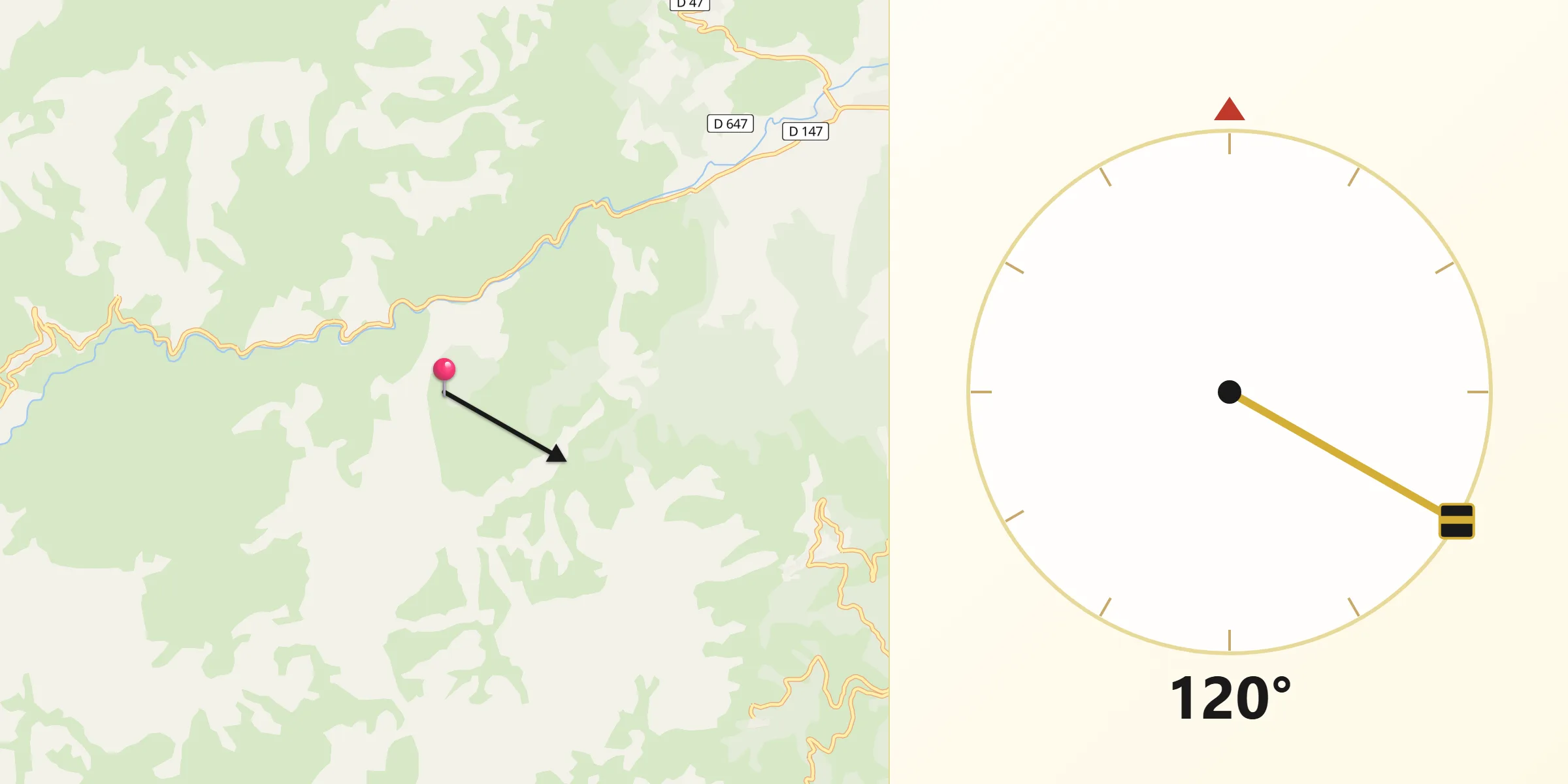 Direction vers la Qibla depuis Morosaglia
