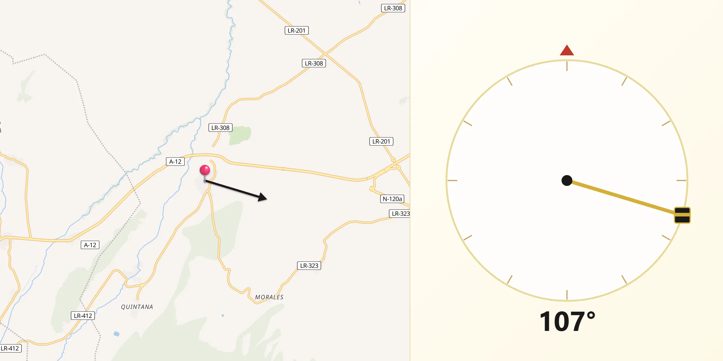 Dirección de la Qibla desde Grañón