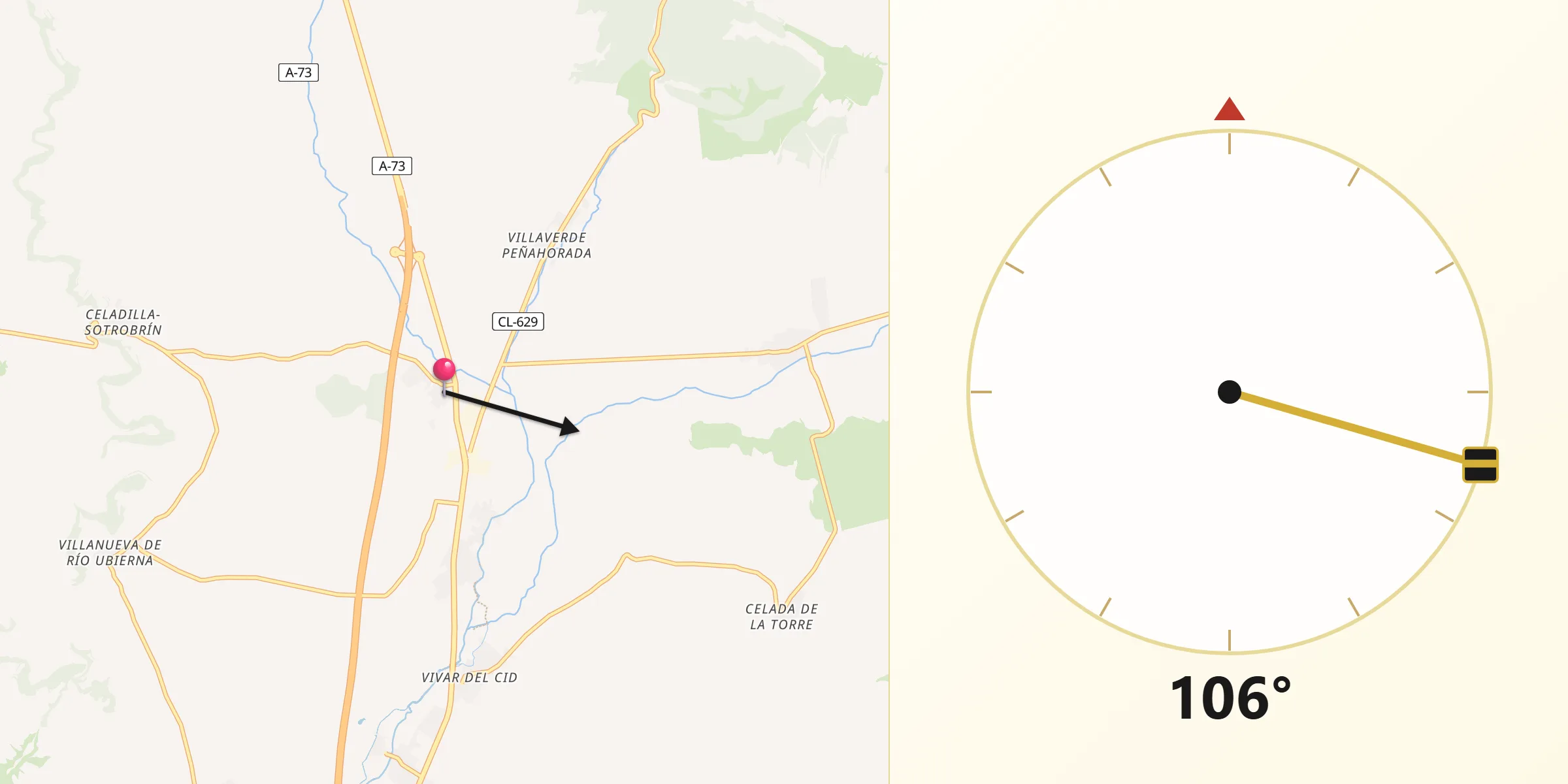 Dirección de la Qibla desde Quintanaortuño
