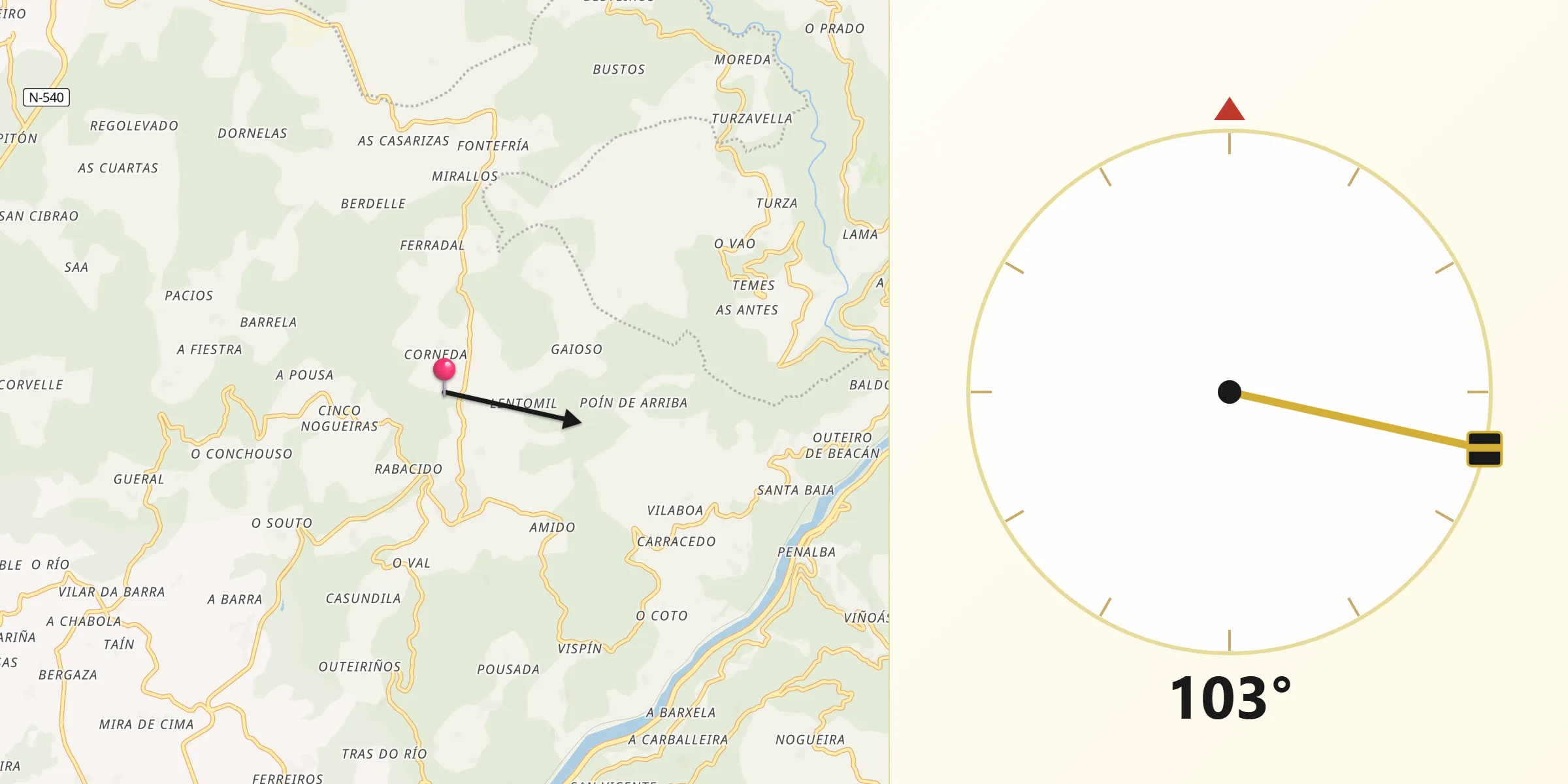 Dirección de la Qibla desde Peroxa A