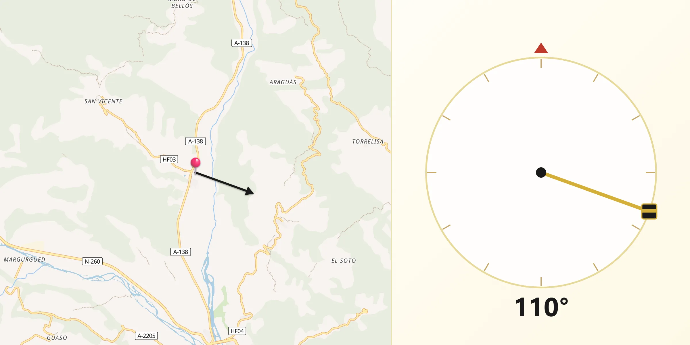 Dirección de la Qibla desde Labuerda