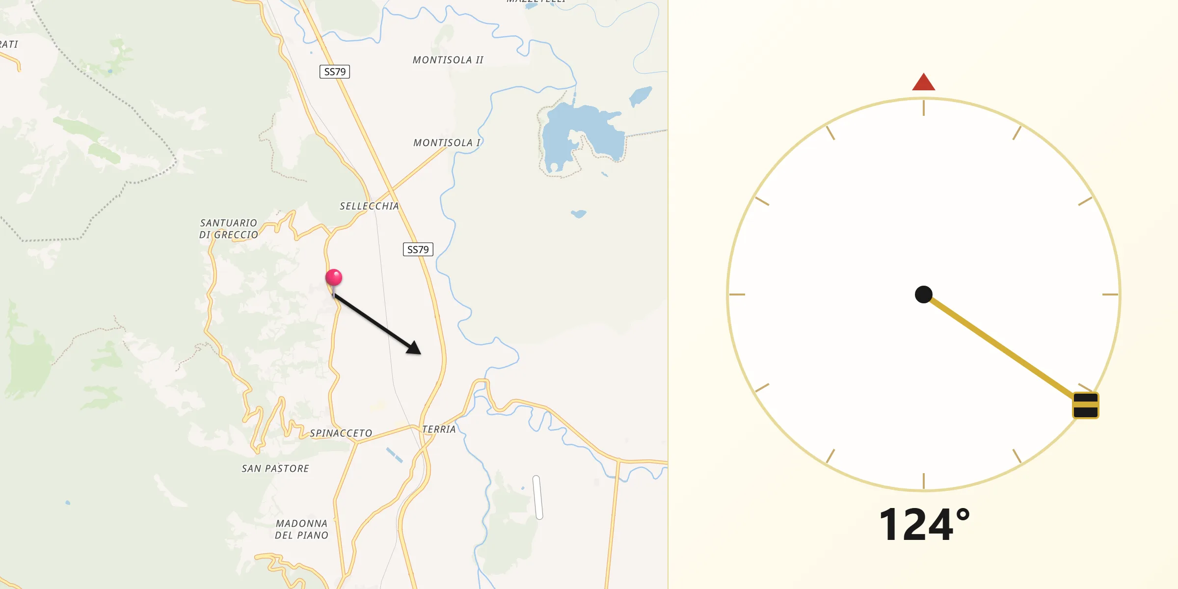 Direzione della Qibla da Limiti di Greccio