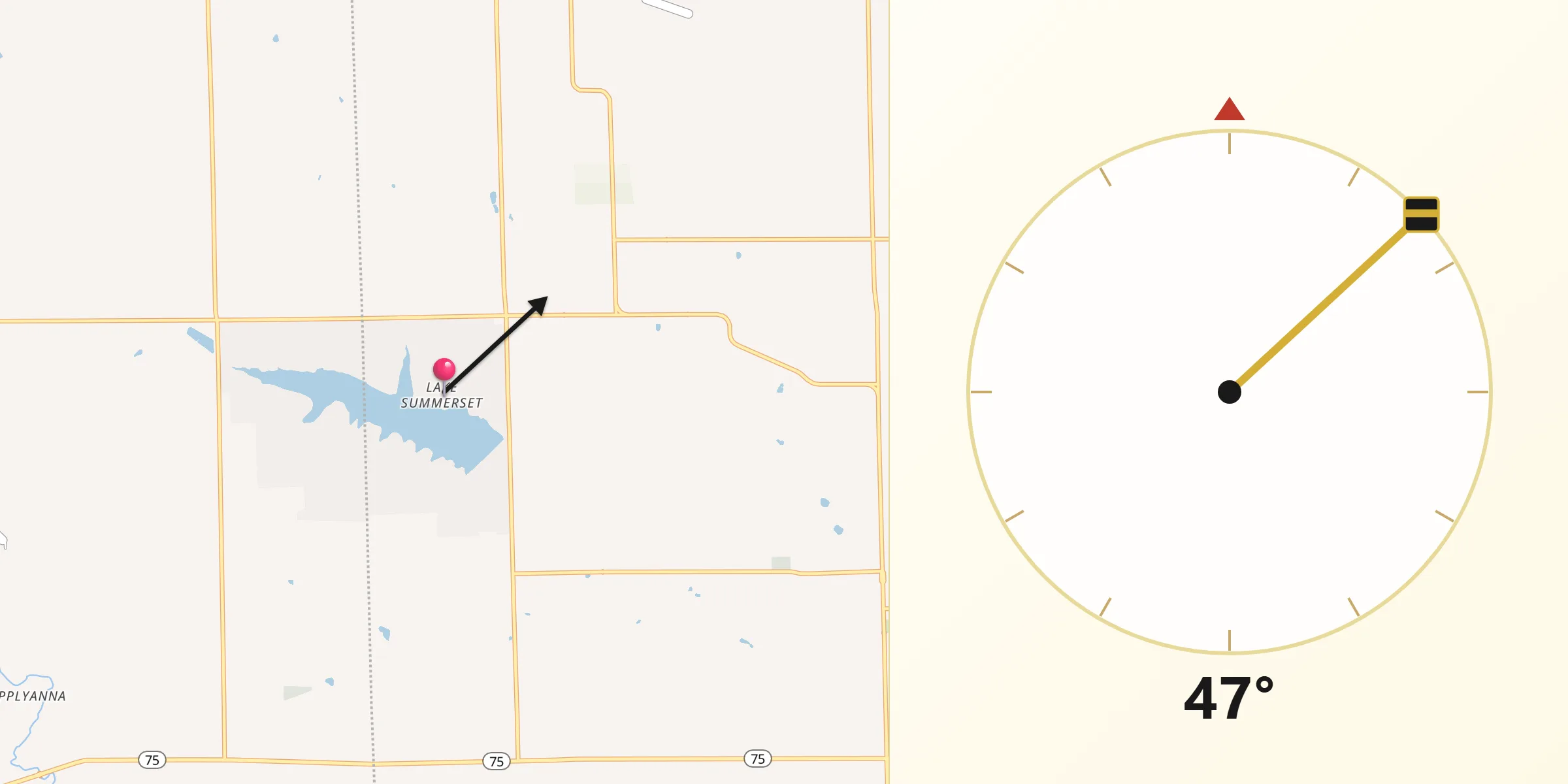 Qibla Direction from Lake Summerset