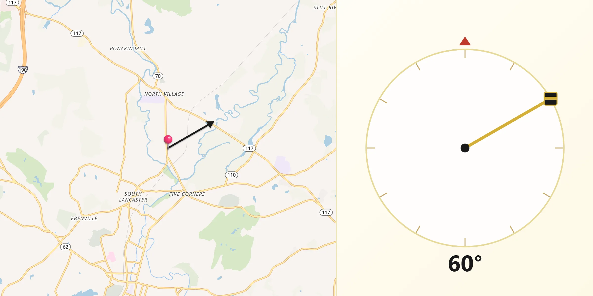 Dirección de la Qibla desde Lancaster