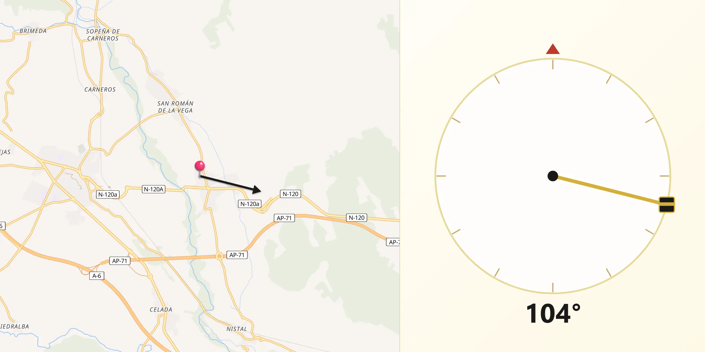 Dirección de la Qibla desde San Justo de la Vega