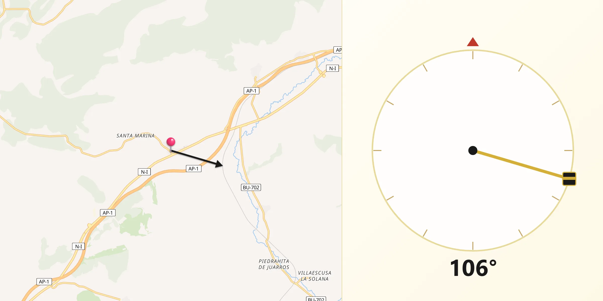 Dirección de la Qibla desde Monasterio de Rodilla