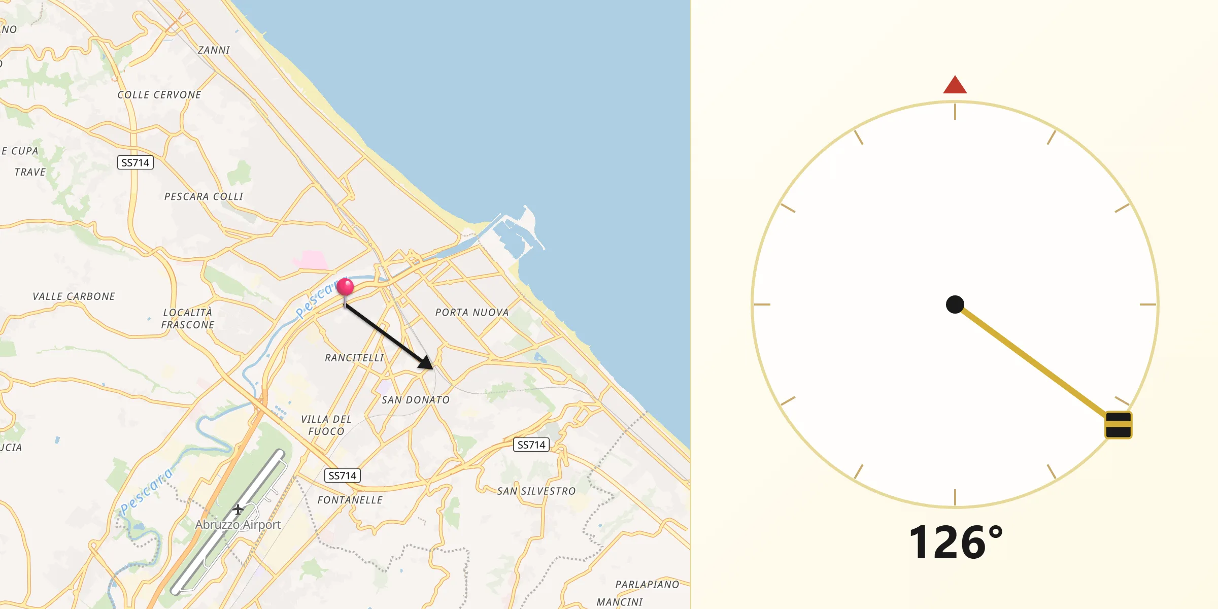 Direzione della Qibla da Pescara