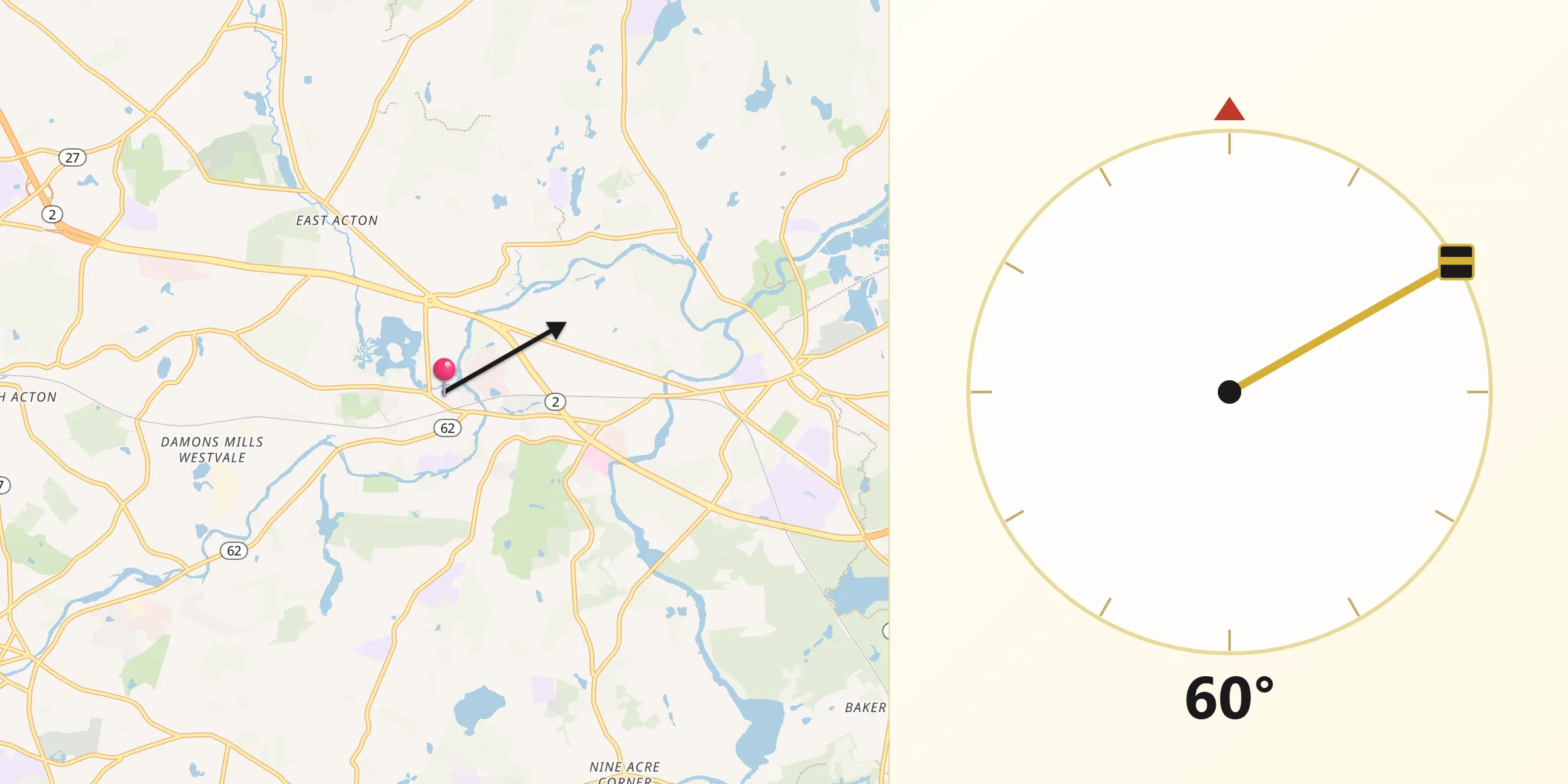 Qibla Direction from West Concord