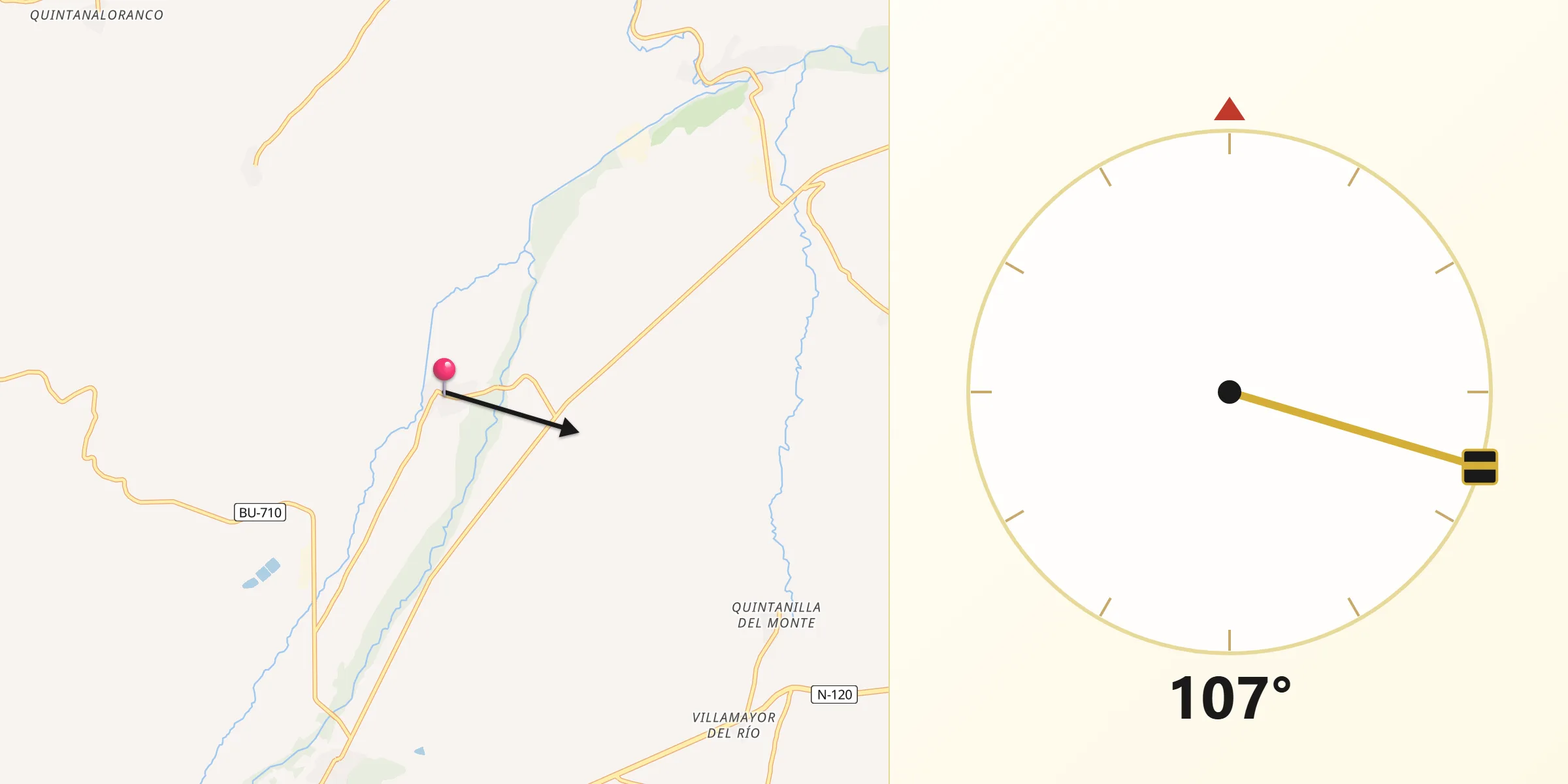 Dirección de la Qibla desde Fresno de Río Tirón