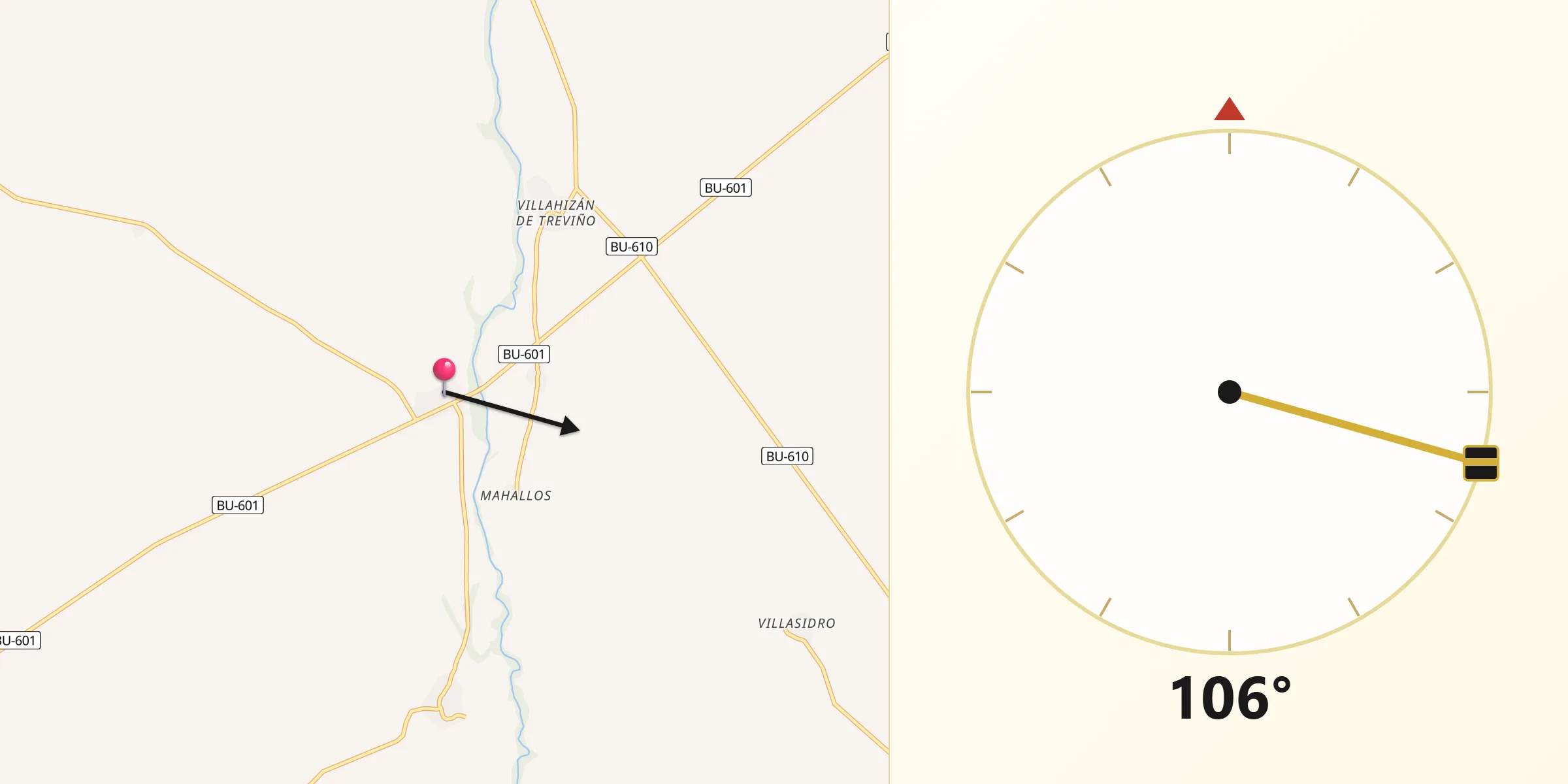 Dirección de la Qibla desde Villamayor de Treviño