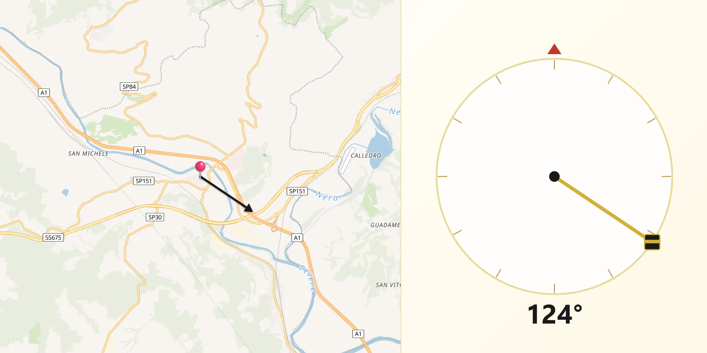 Direzione della Qibla da Orte