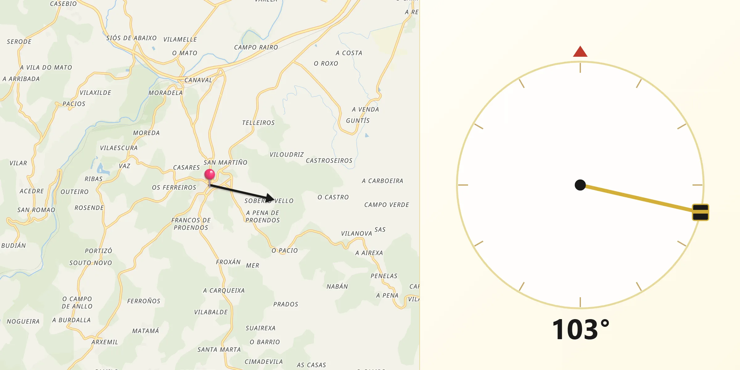 Dirección de la Qibla desde Sober