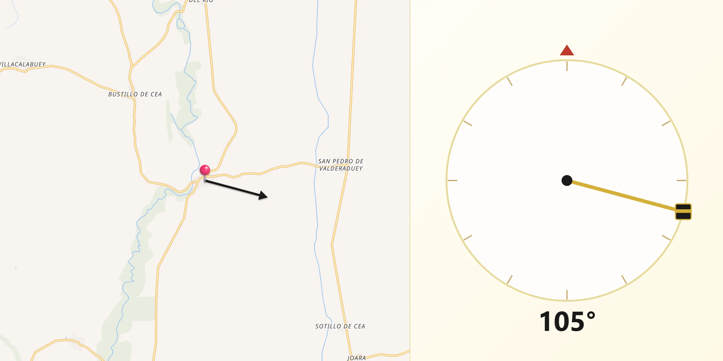 Dirección de la Qibla desde Cea