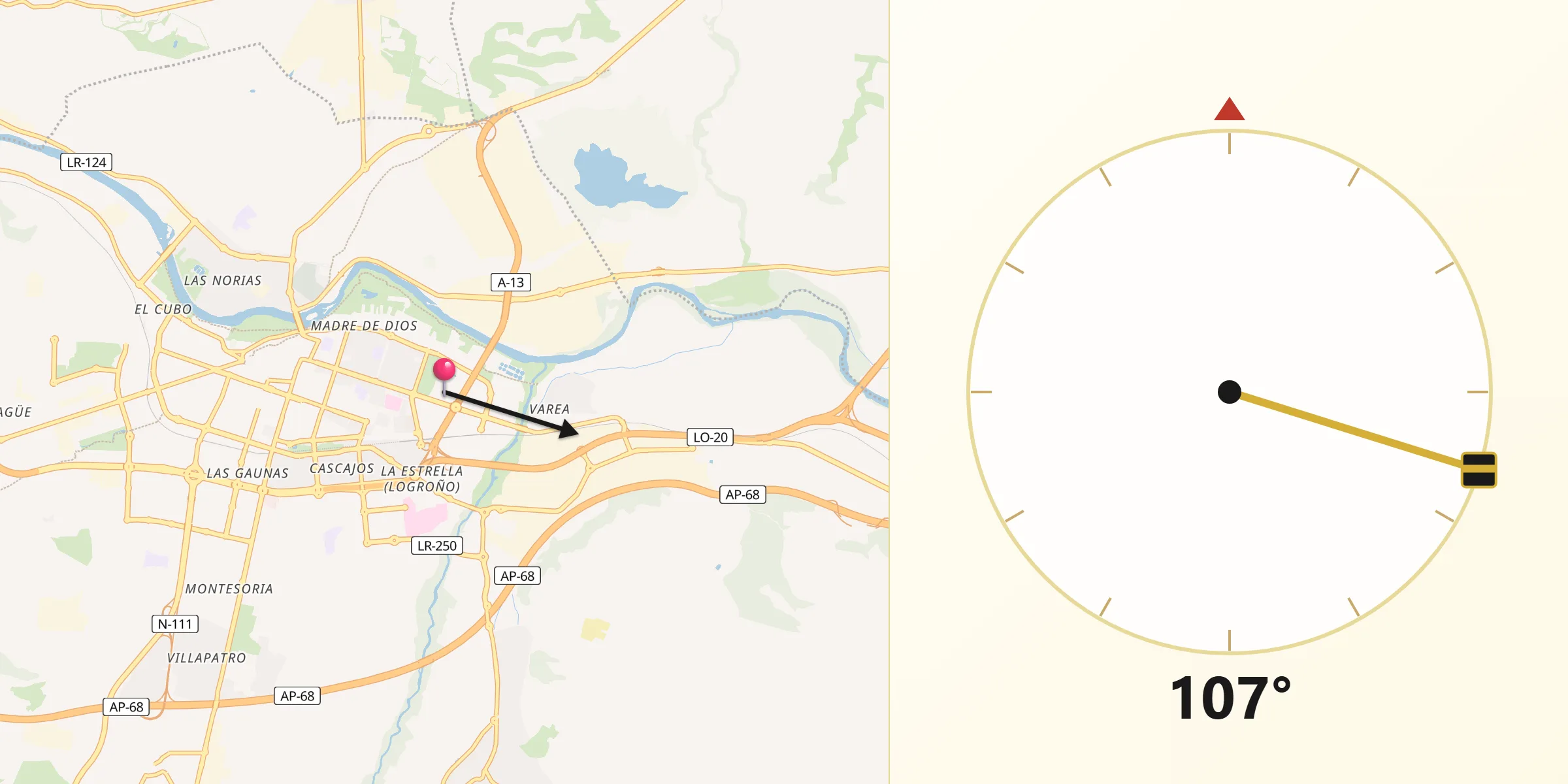 Dirección de la Qibla desde Provincia de La Rioja