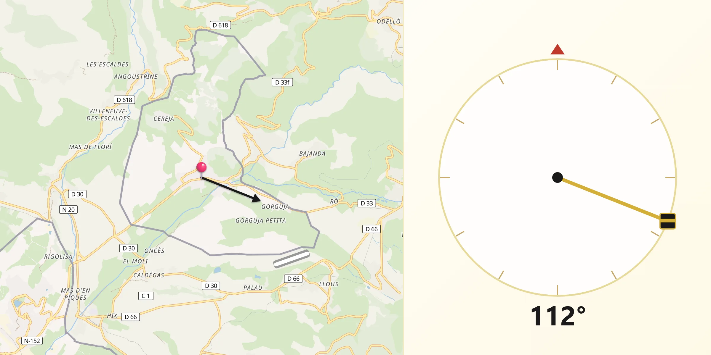 Dirección de la Qibla desde Llívia