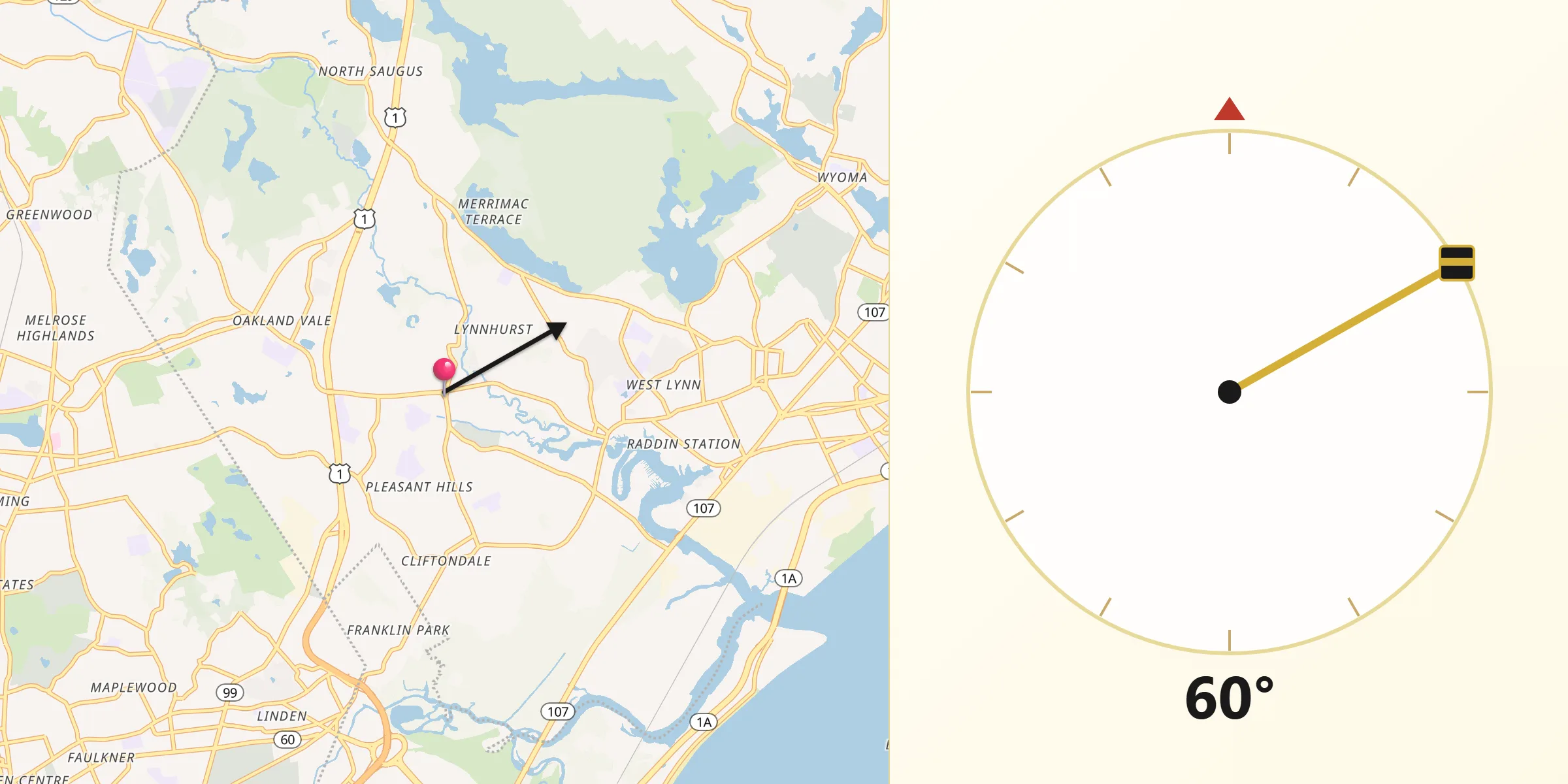 Qibla Direction from Saugus