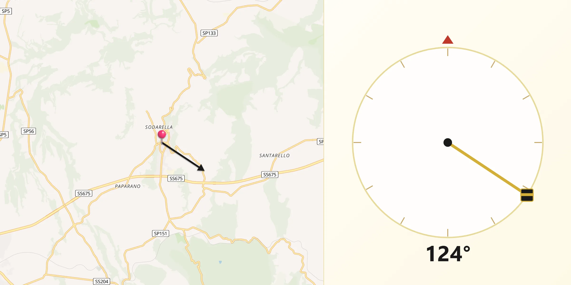 Direzione della Qibla da Vitorchiano