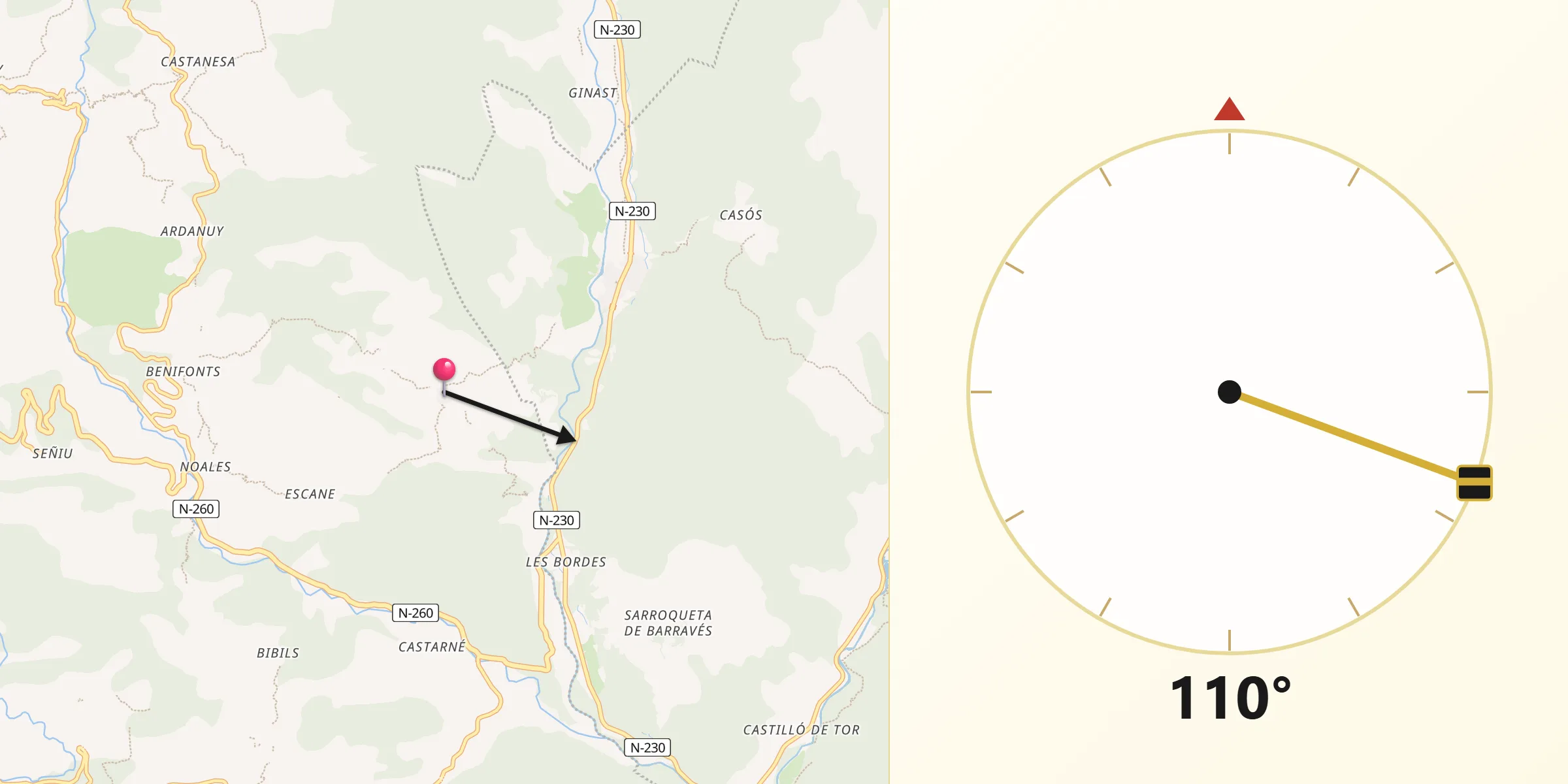 Dirección de la Qibla desde Montanuy