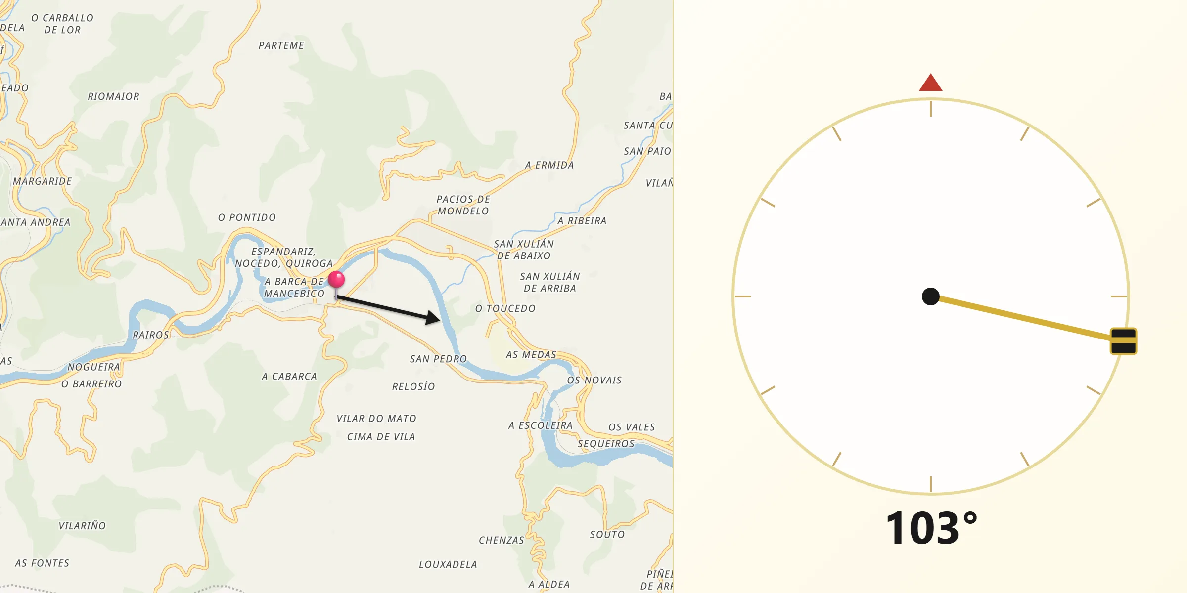 Dirección de la Qibla desde Ribas de Sil
