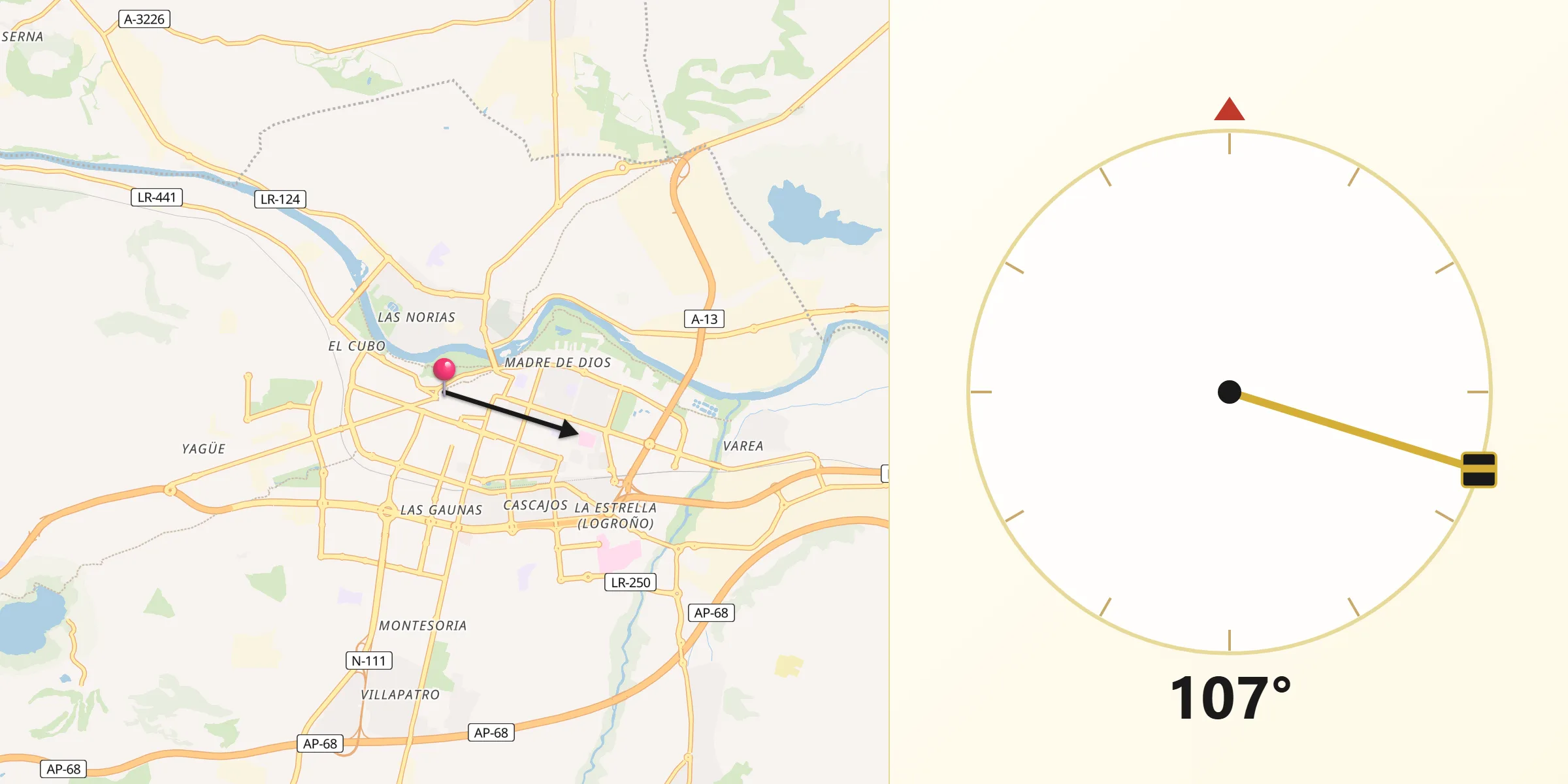 Dirección de la Qibla desde Logroño