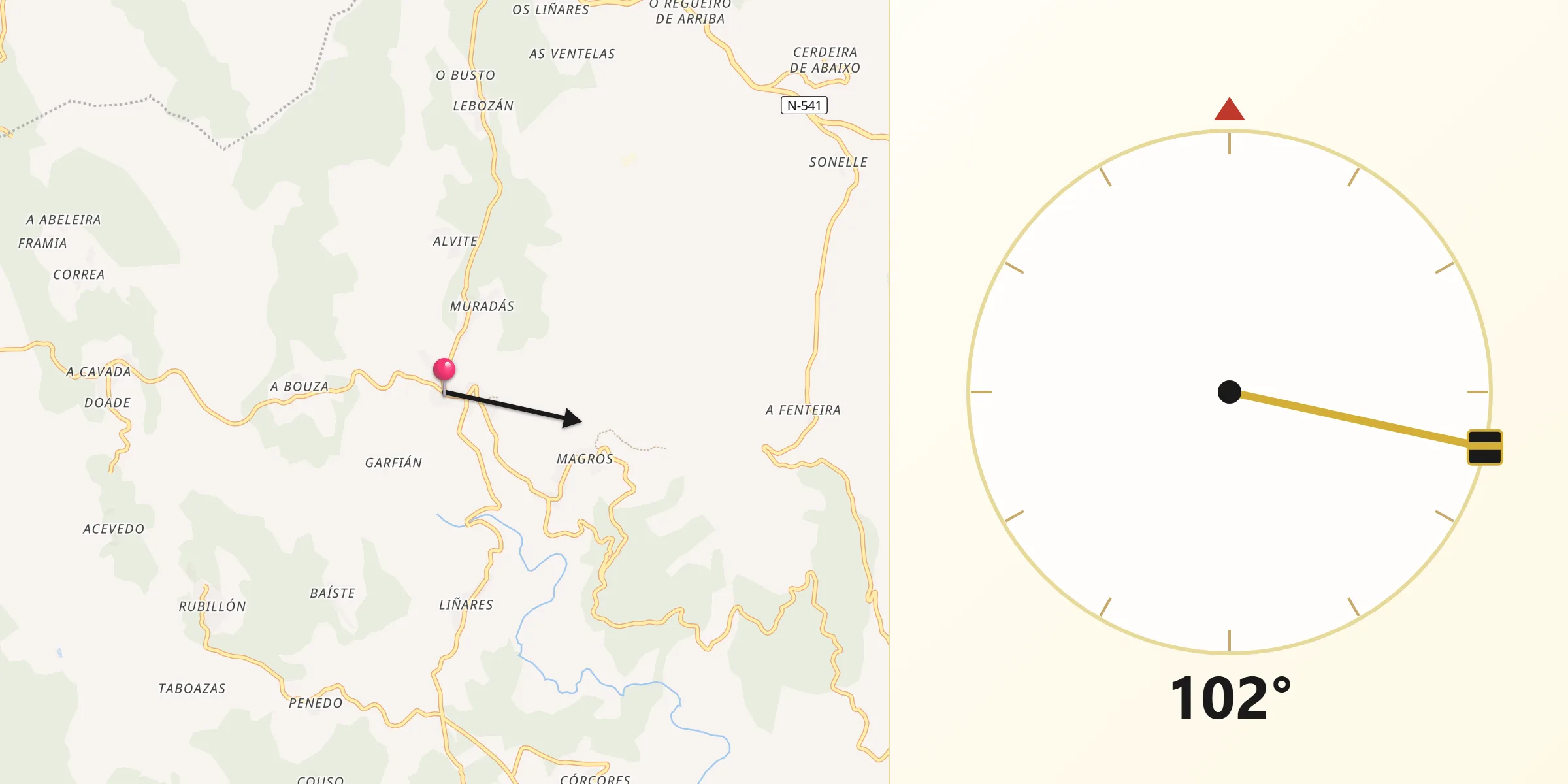 Dirección de la Qibla desde Beariz